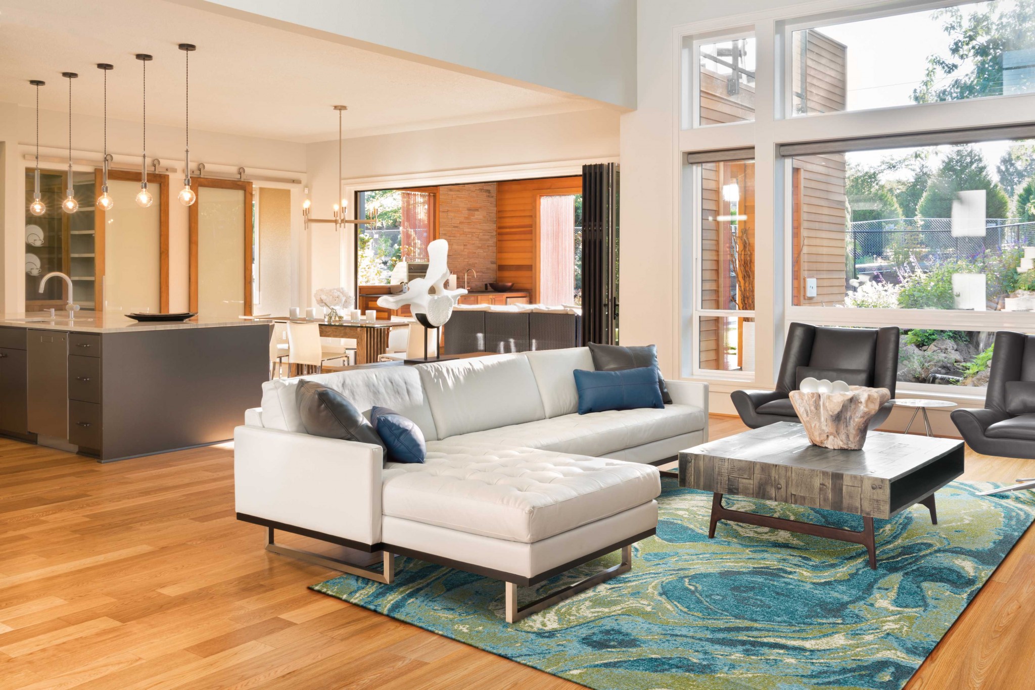 5' X 7' Teal And Beige Abstract Area Rug-375615-1