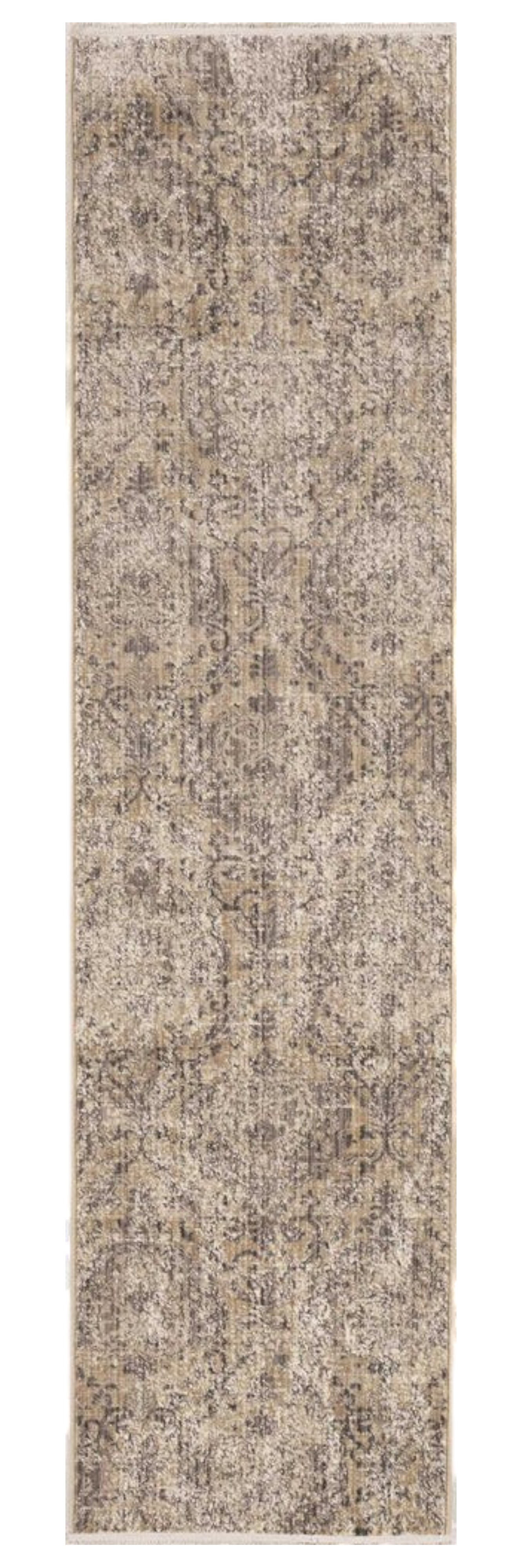 8' Sand And Charcoal Abstract Distressed Runner Rug-375630-1