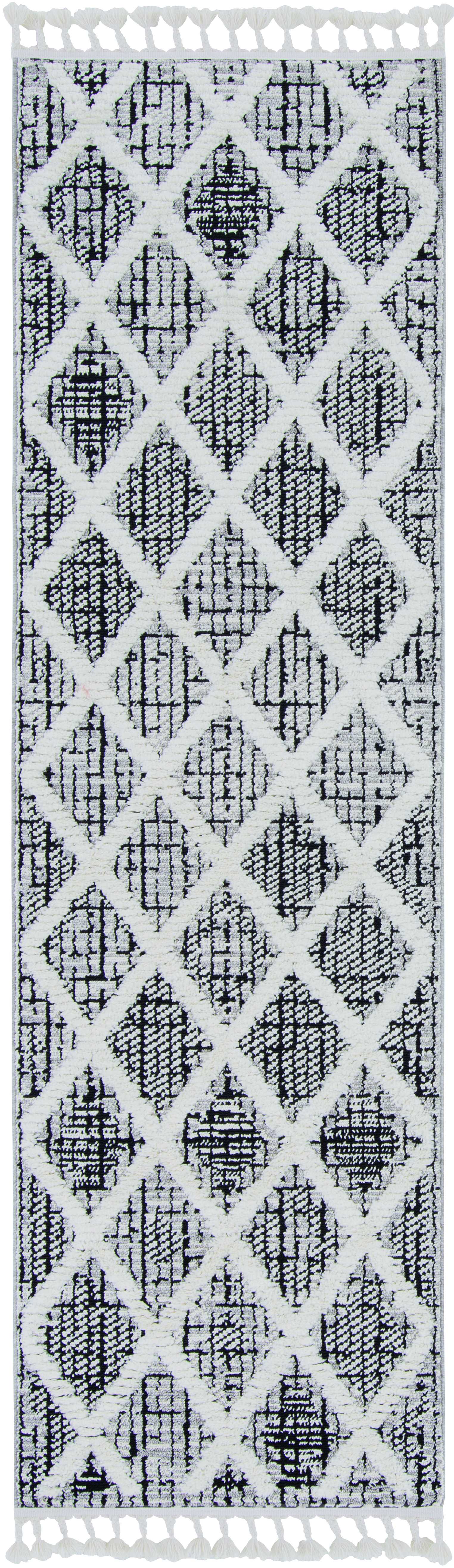 8' Charcoal Machine Woven Diamond Pattern Indoor Runner Rug-375665-1