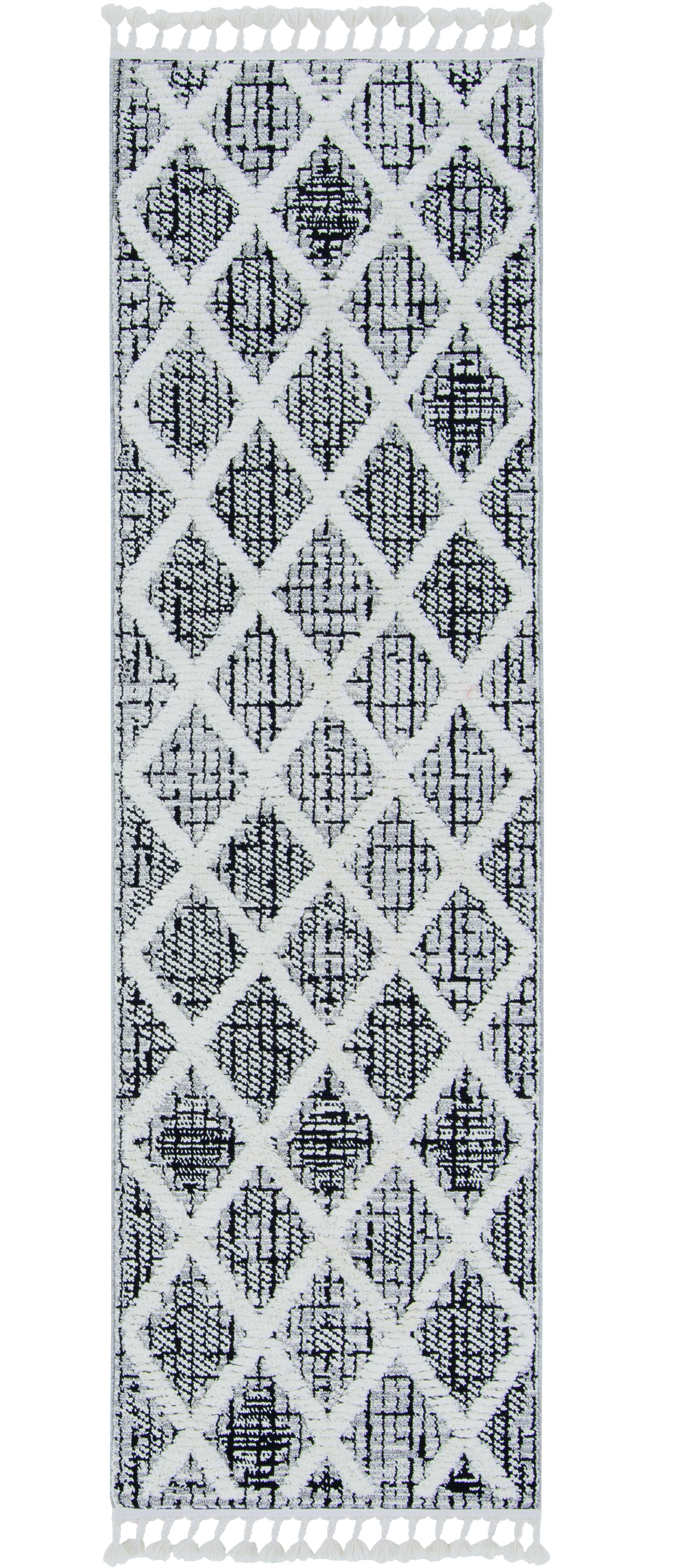 8' Charcoal Machine Woven Diamond Pattern Indoor Runner Rug-375665-1