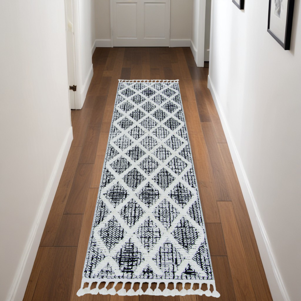 8' Charcoal Geometric Runner Rug-375665-1