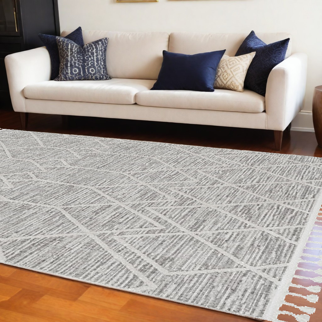 12'X15' Ivory Grey Machine Woven Geometric Indoor Area Rug-375670-1