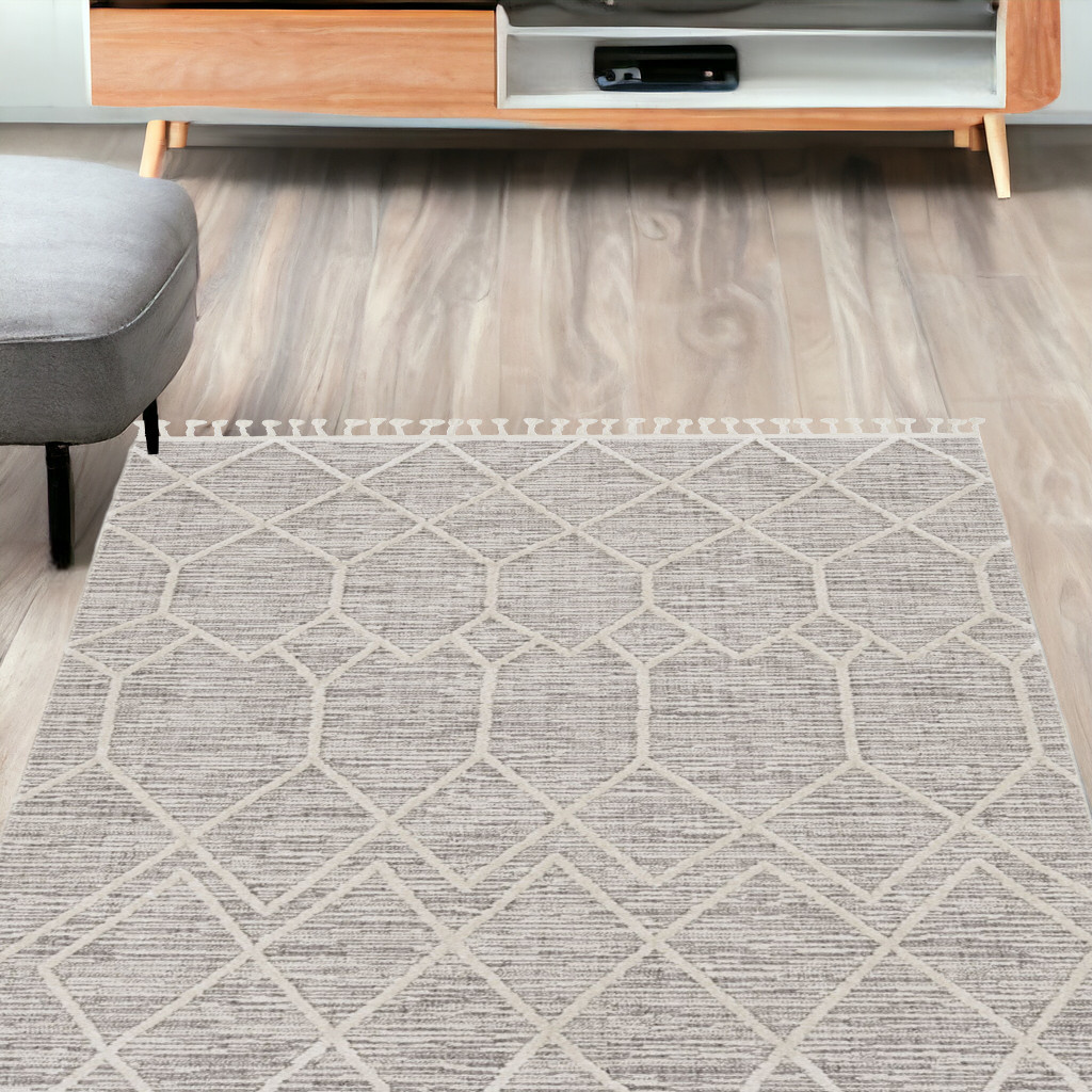 5' X 8' Gray and Ivory Abstract Area Rug-375673-1