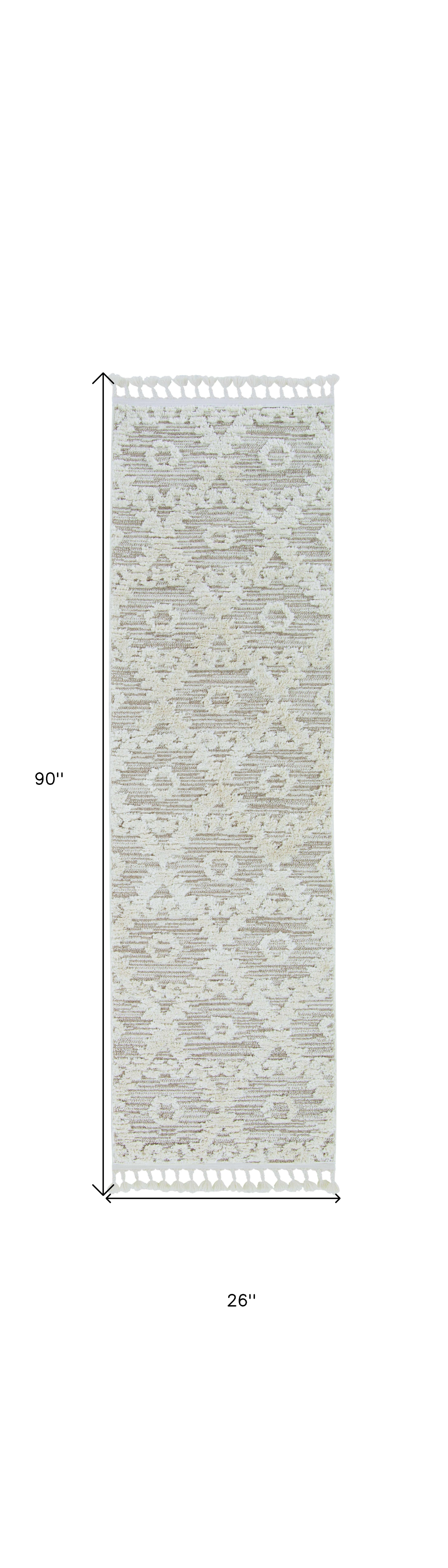 8" Beige and Ivory Geometric Runner Rug