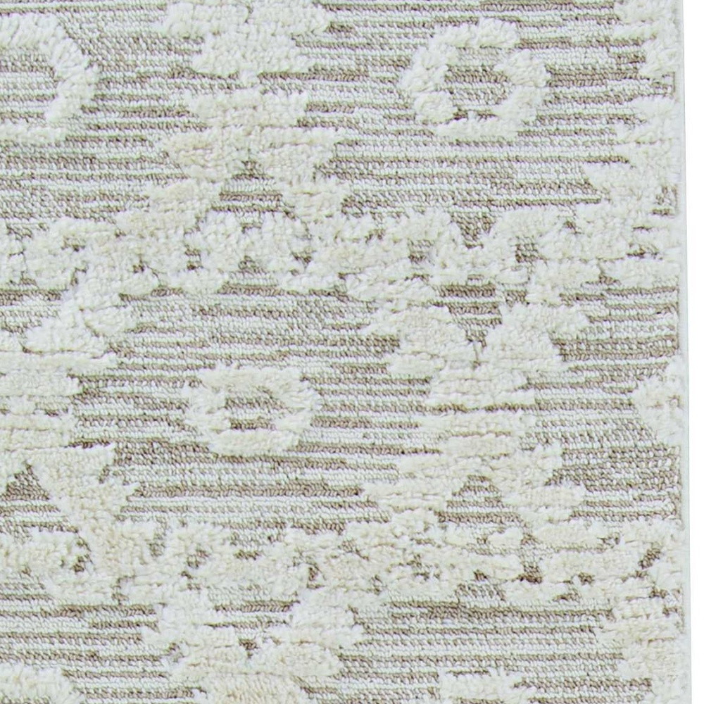 8" Beige and Ivory Geometric Runner Rug