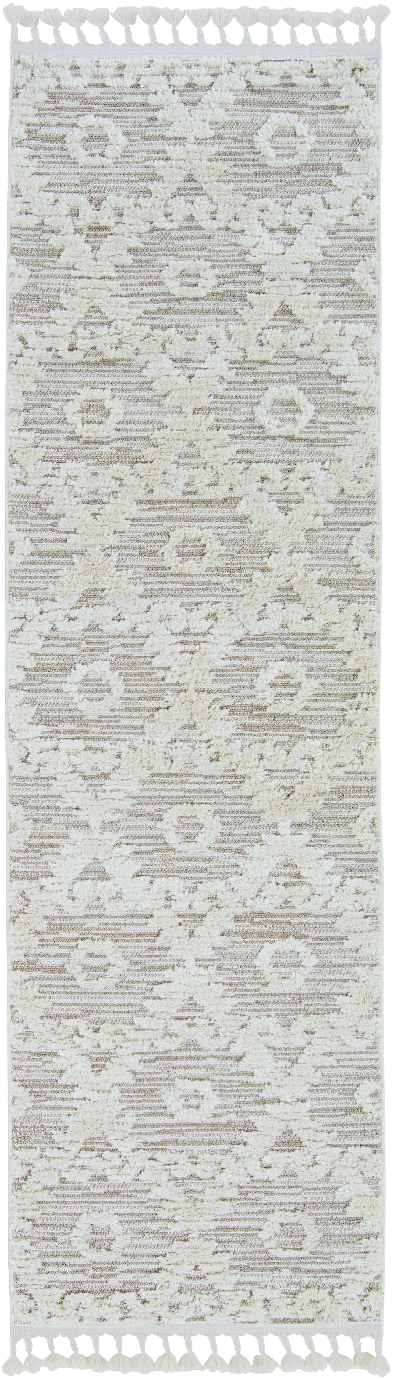 8" Beige and Ivory Geometric Runner Rug