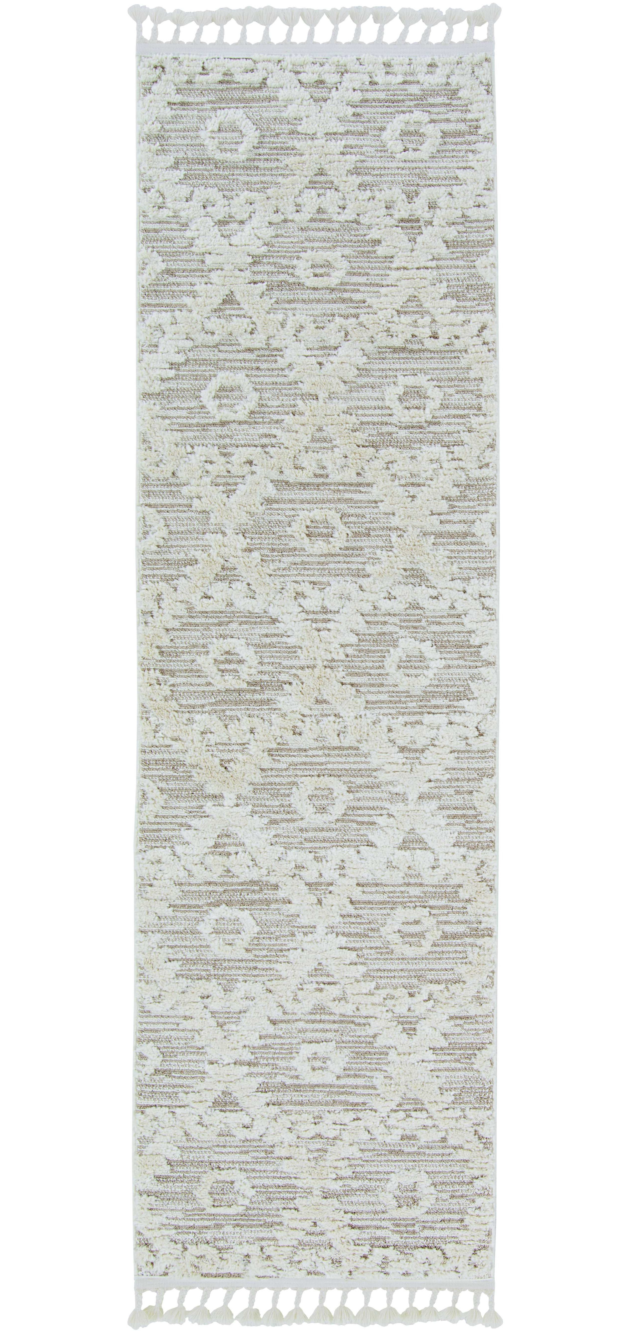 8" Beige and Ivory Geometric Runner Rug