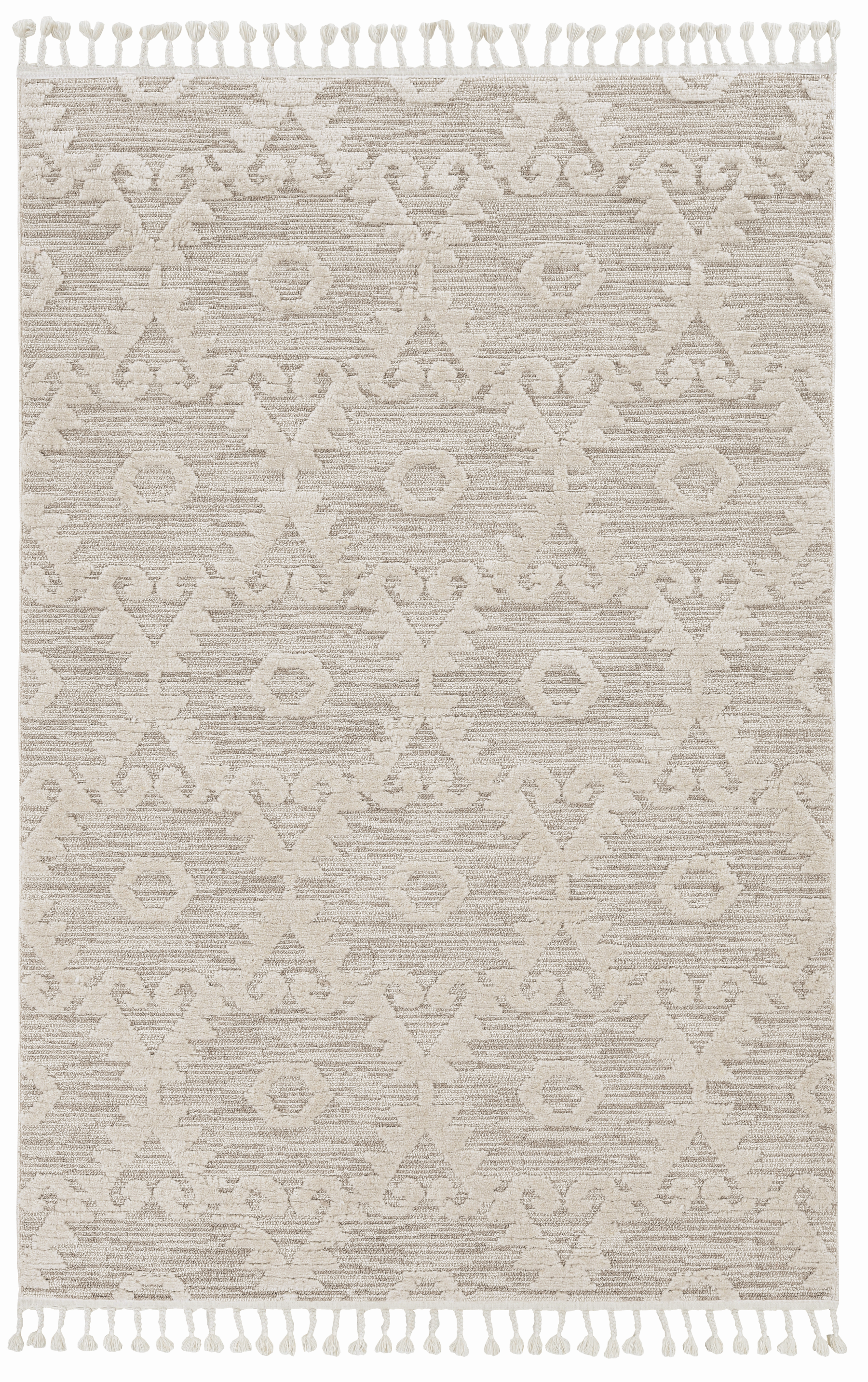 3' X 5' Ivory Beige Diamonds Area Rug With Fringe-375678-1