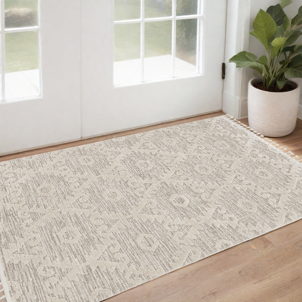 3' X 5' Ivory Chevron Area Rug-375678-1