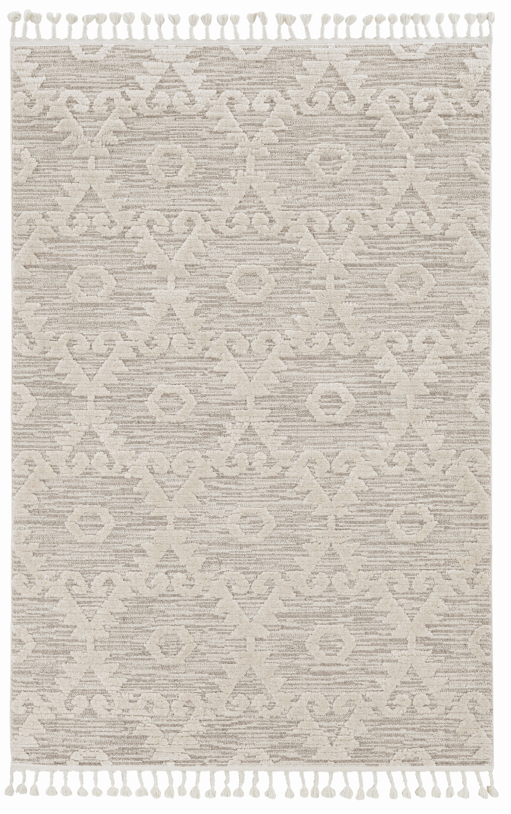 9" X 13" Beige and Ivory Geometric Area Rug