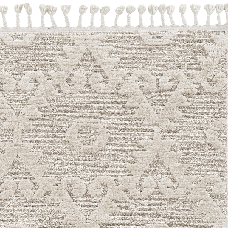 9" X 13" Beige and Ivory Geometric Area Rug