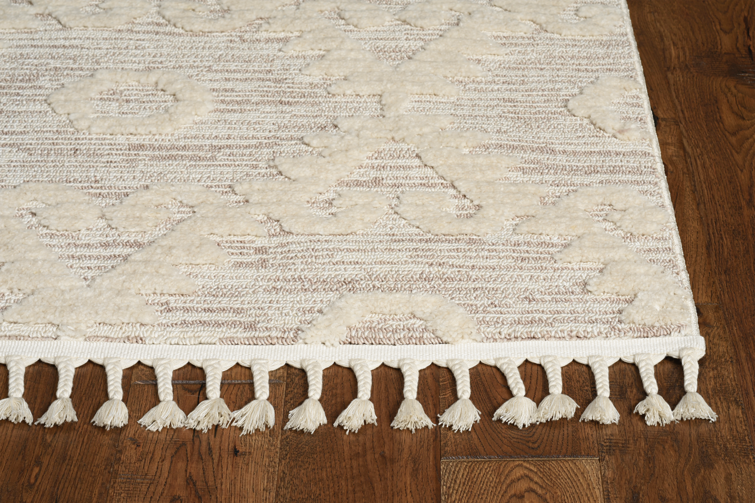 9" X 13" Beige and Ivory Geometric Area Rug