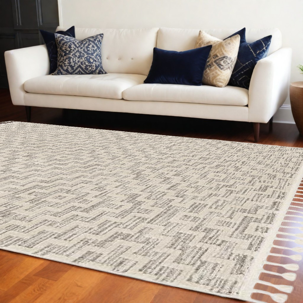 8' X 11' Gray and Ivory Geometric Area Rug-375686-1