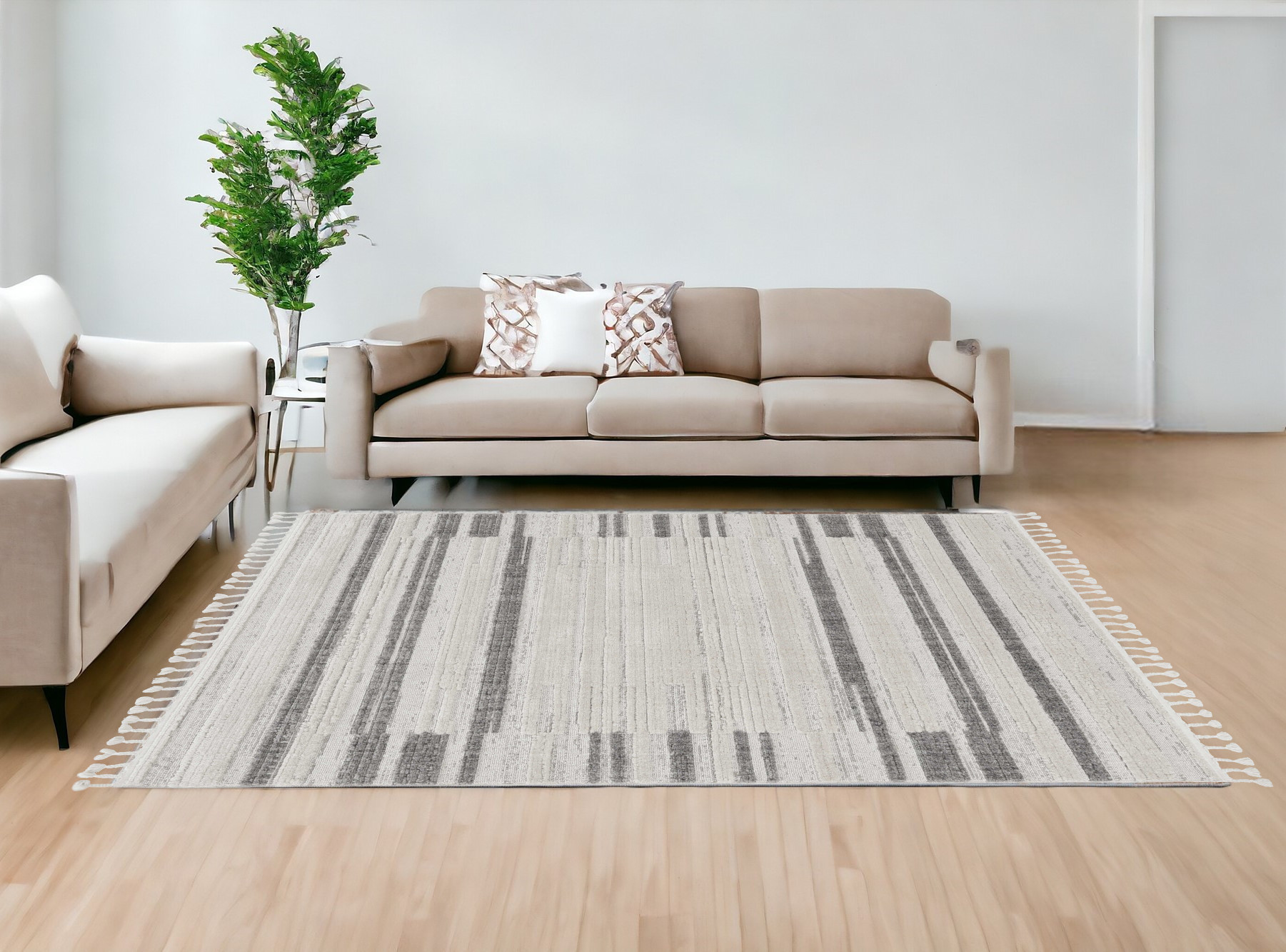 144 X 180 Ivory  Grey Polyester Rug-375688-1