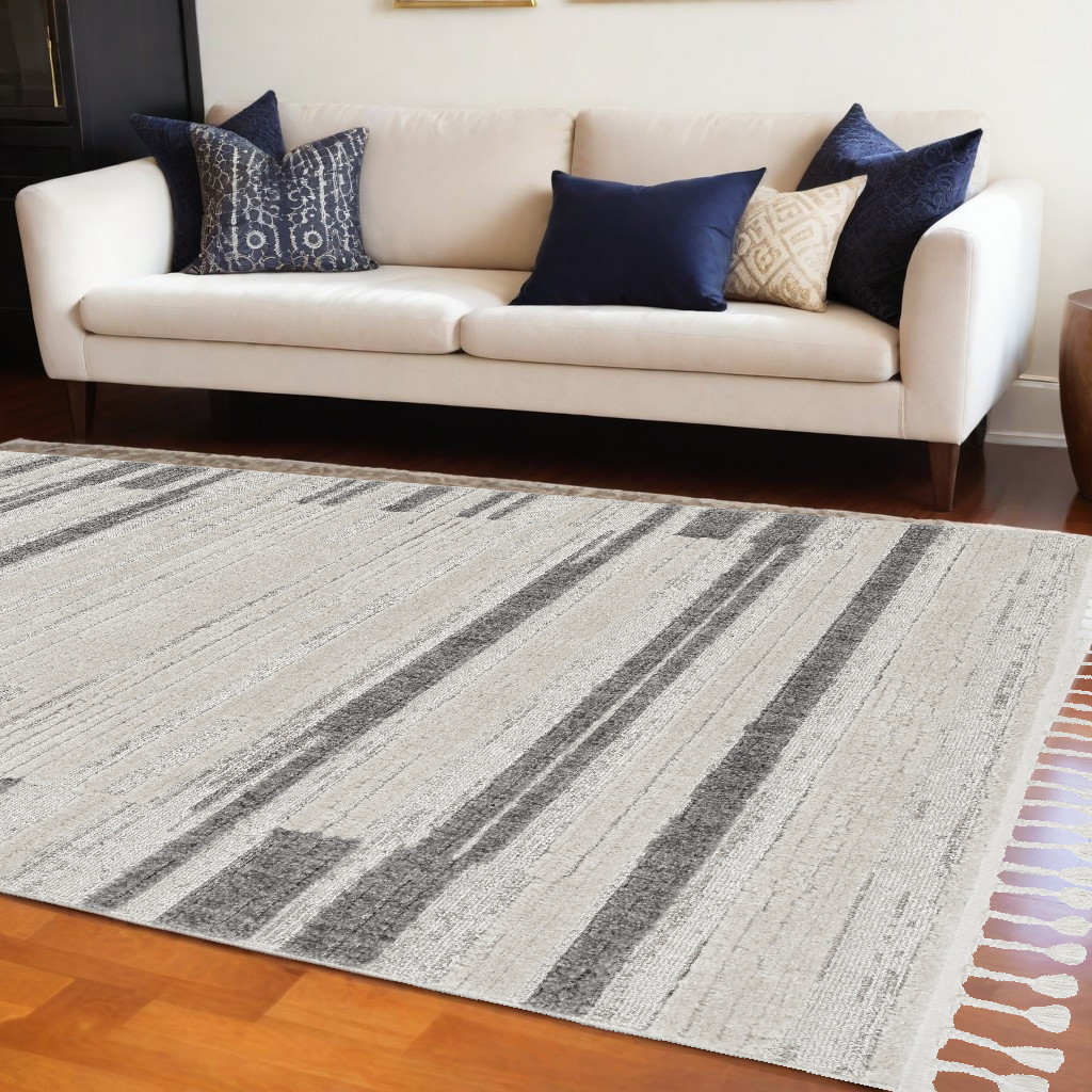 9'X13' Ivory Grey Machine Woven Abstract Color Block Indoor Area Rug-375693-1