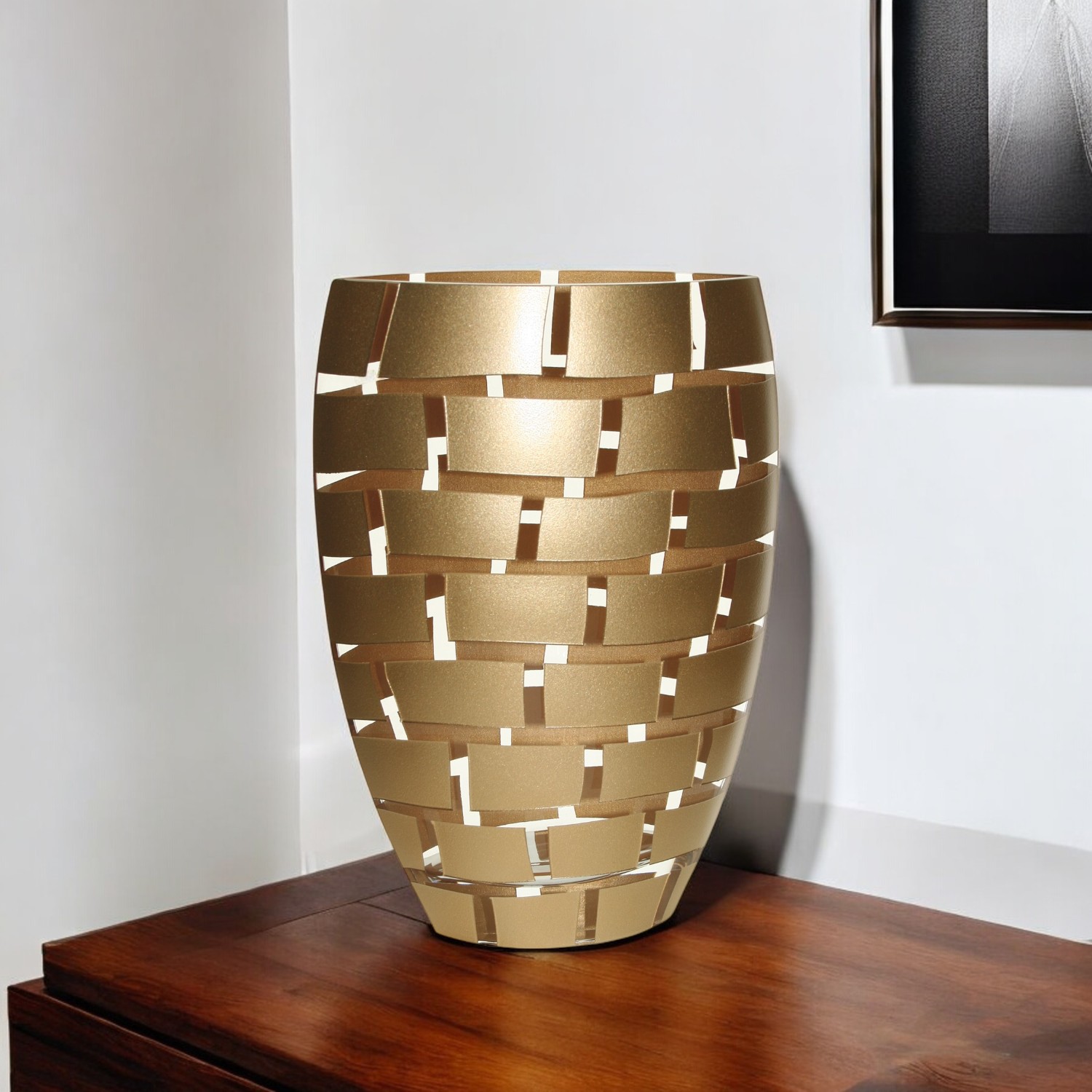 12" Gold And Clear Geometric Oval Lead Free Crystal Table Vase-375735-1