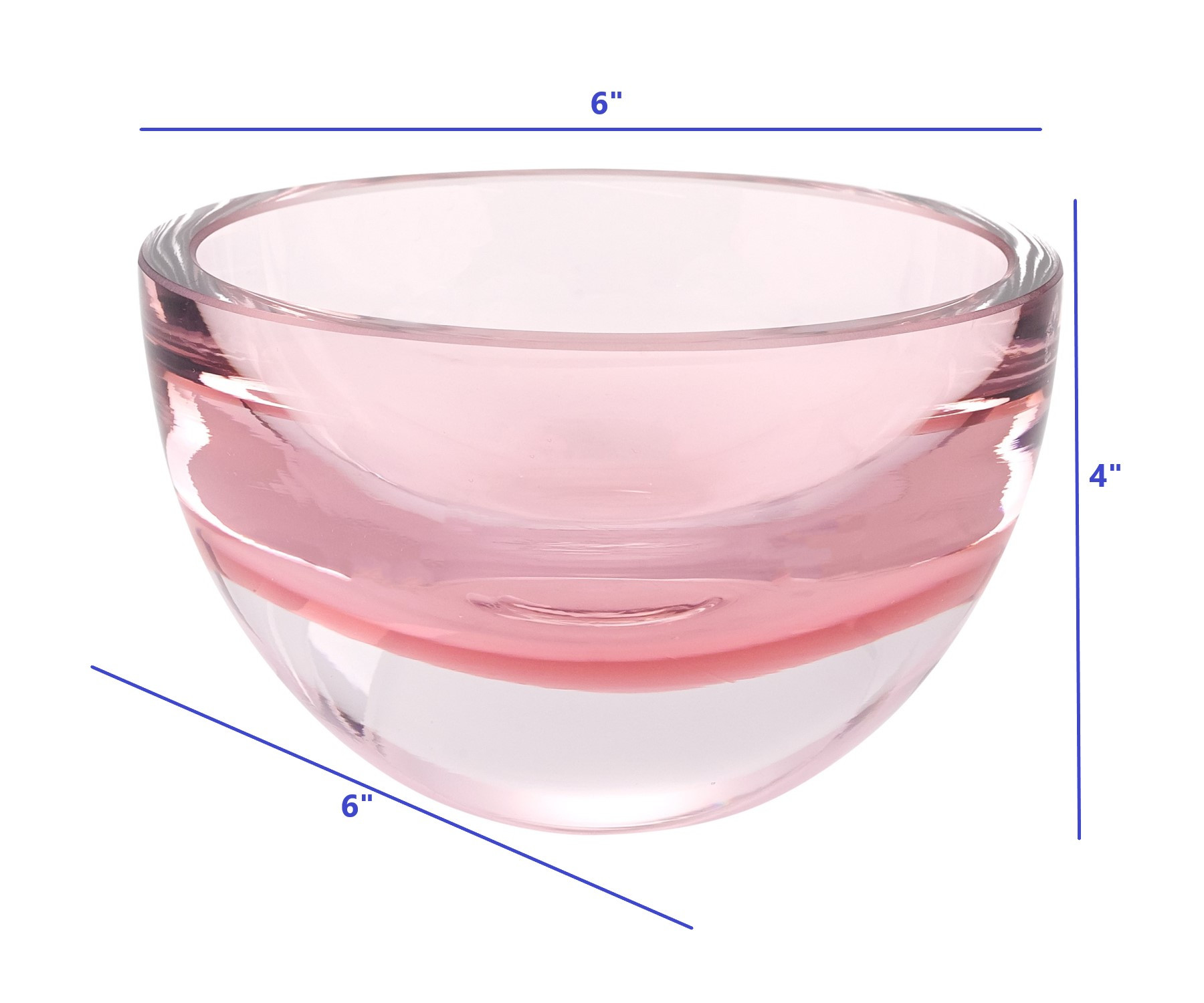 6" Mouth Blown European Made Lead Free Pink Crystal Bowl