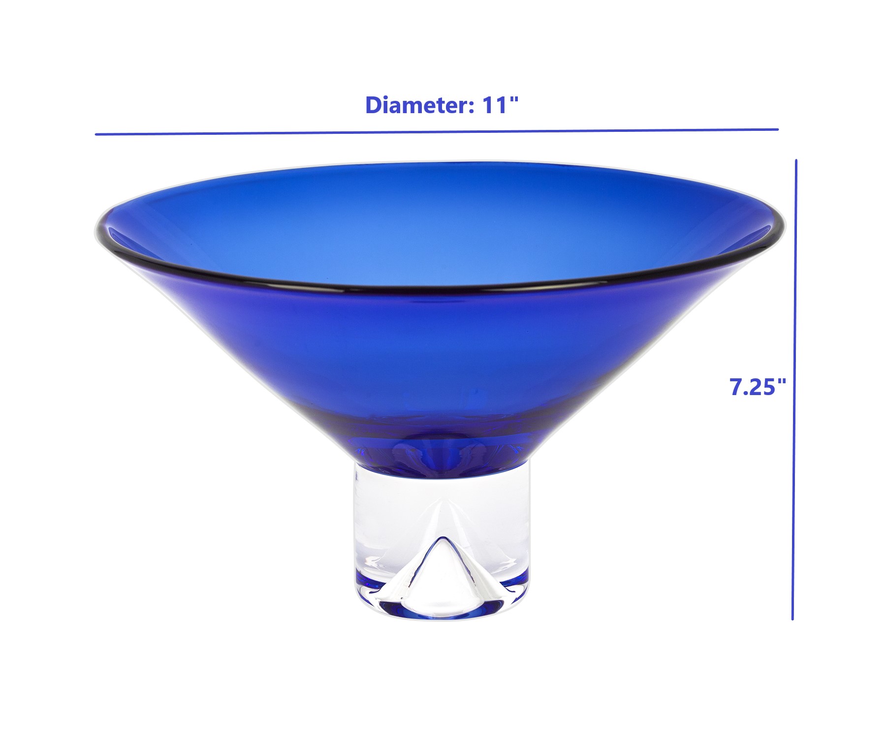 12" Mouth Blown Crystal Cobalt Blue Centerpiece Bowl