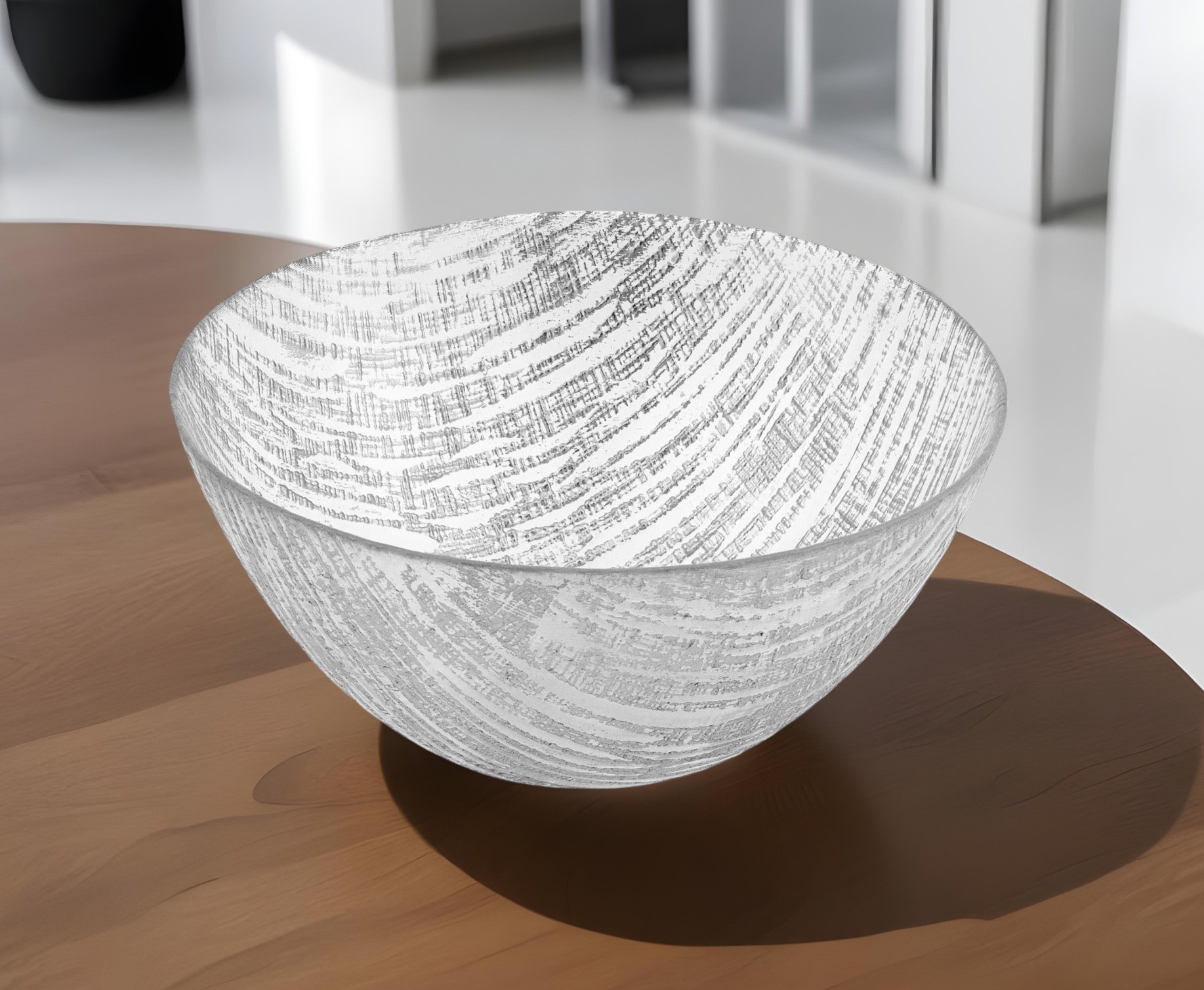 11" Clear and Silver Handcrafted Glass Round Salad Serve Bowl-375853-1