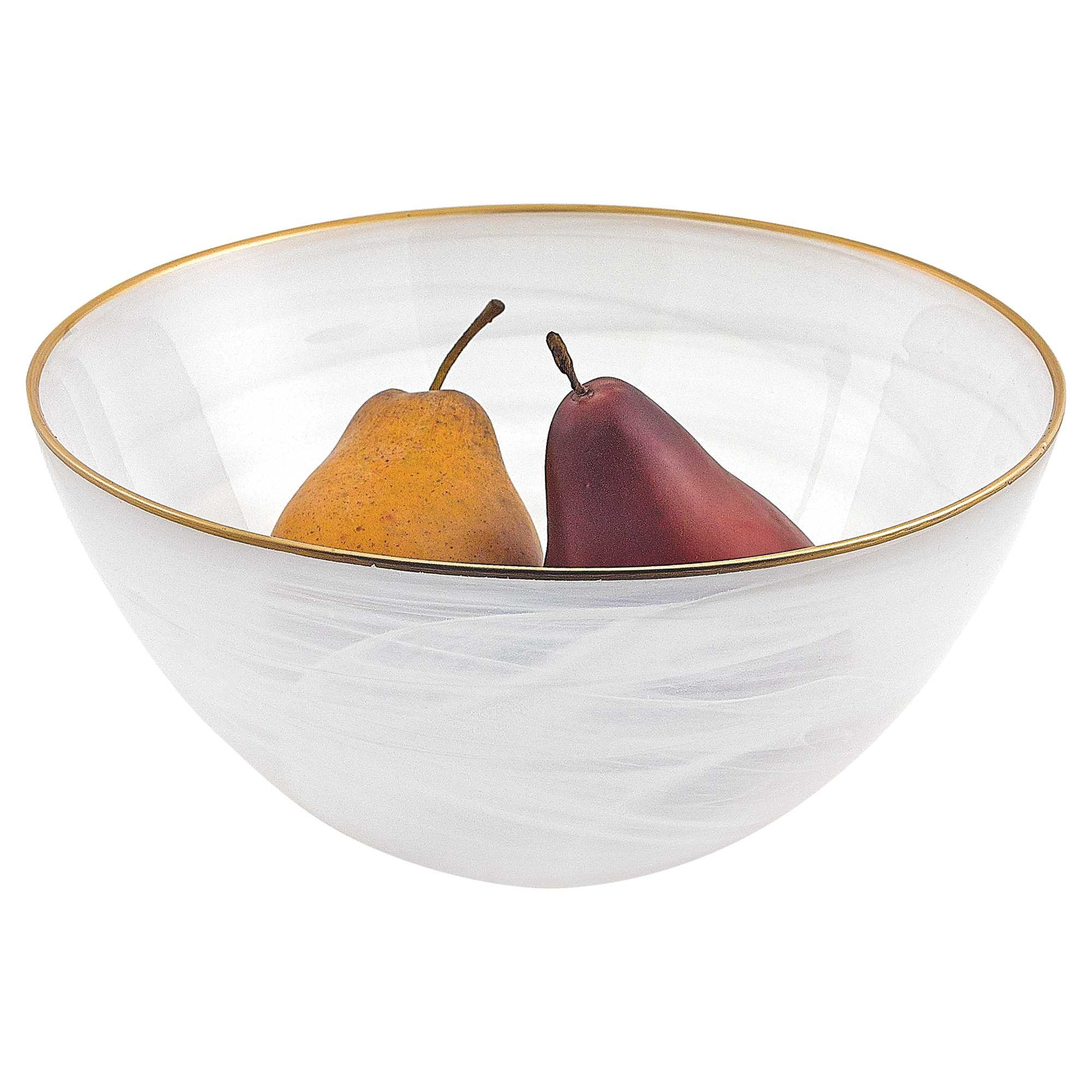 10 Hand Crafted White Gold Glass Fruit Or Salad Bowl With Gold Rim-375867-1