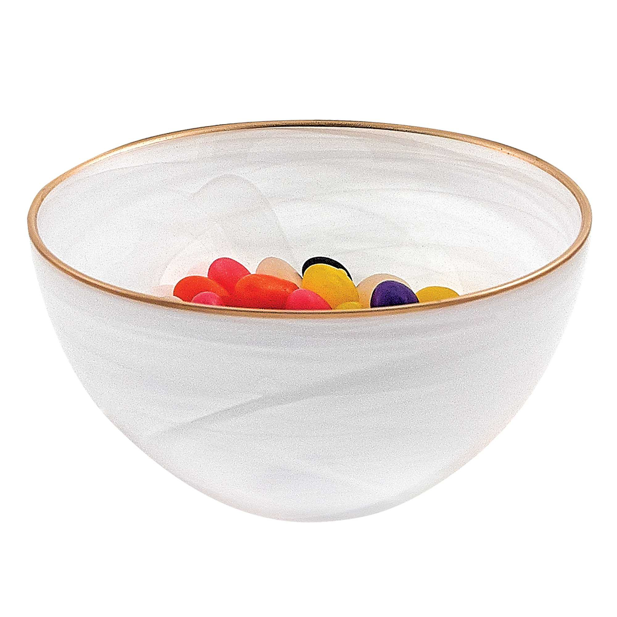 6 Hand Crafted White Gold Glass Bowl With Gold Rim-375869-1