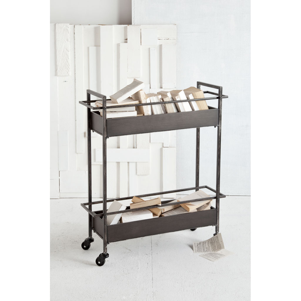 Rectangular Gray Metal With Two-Tier Shelves Bar Cart