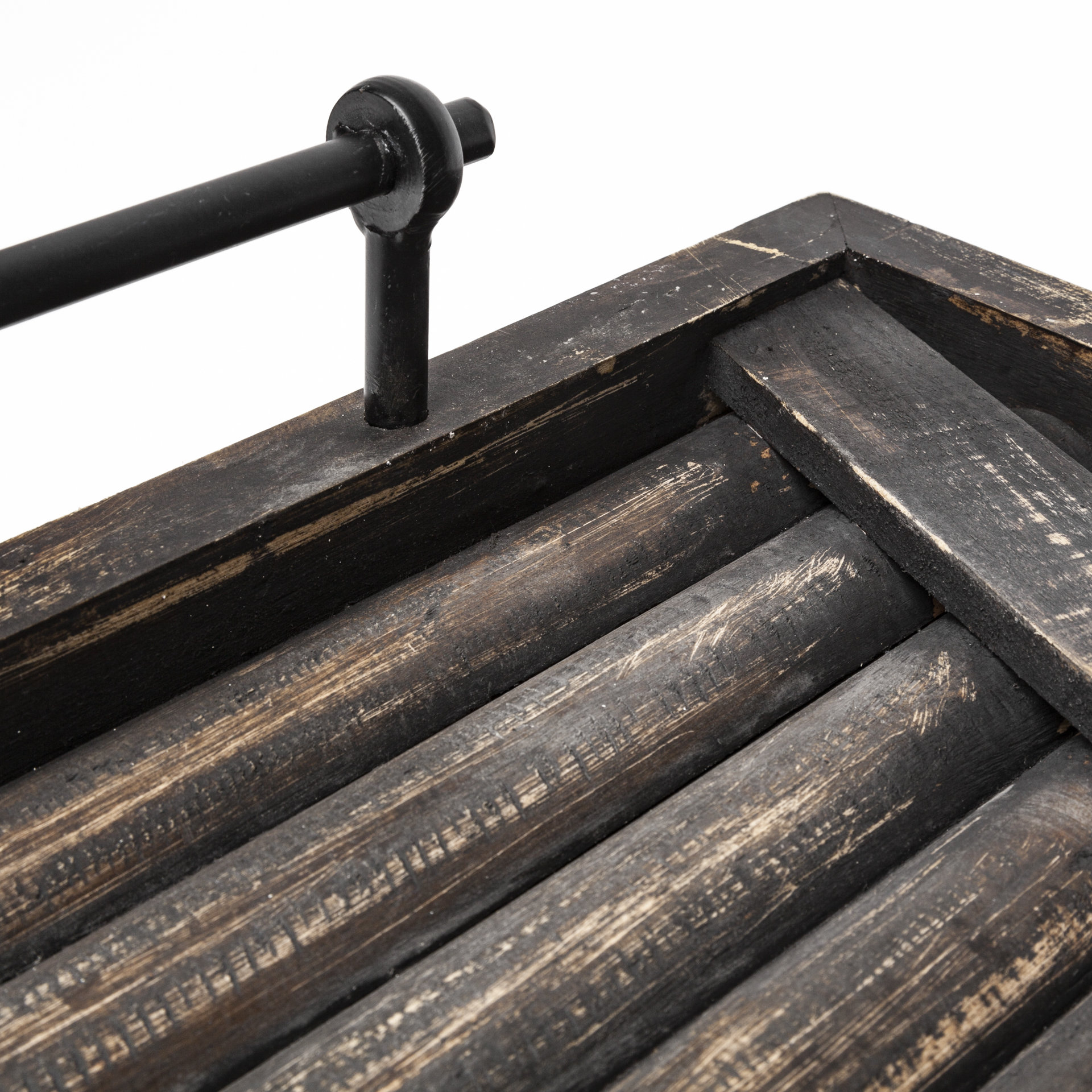 Matte Black Polished Walnut Wood With Metal Handle Tray