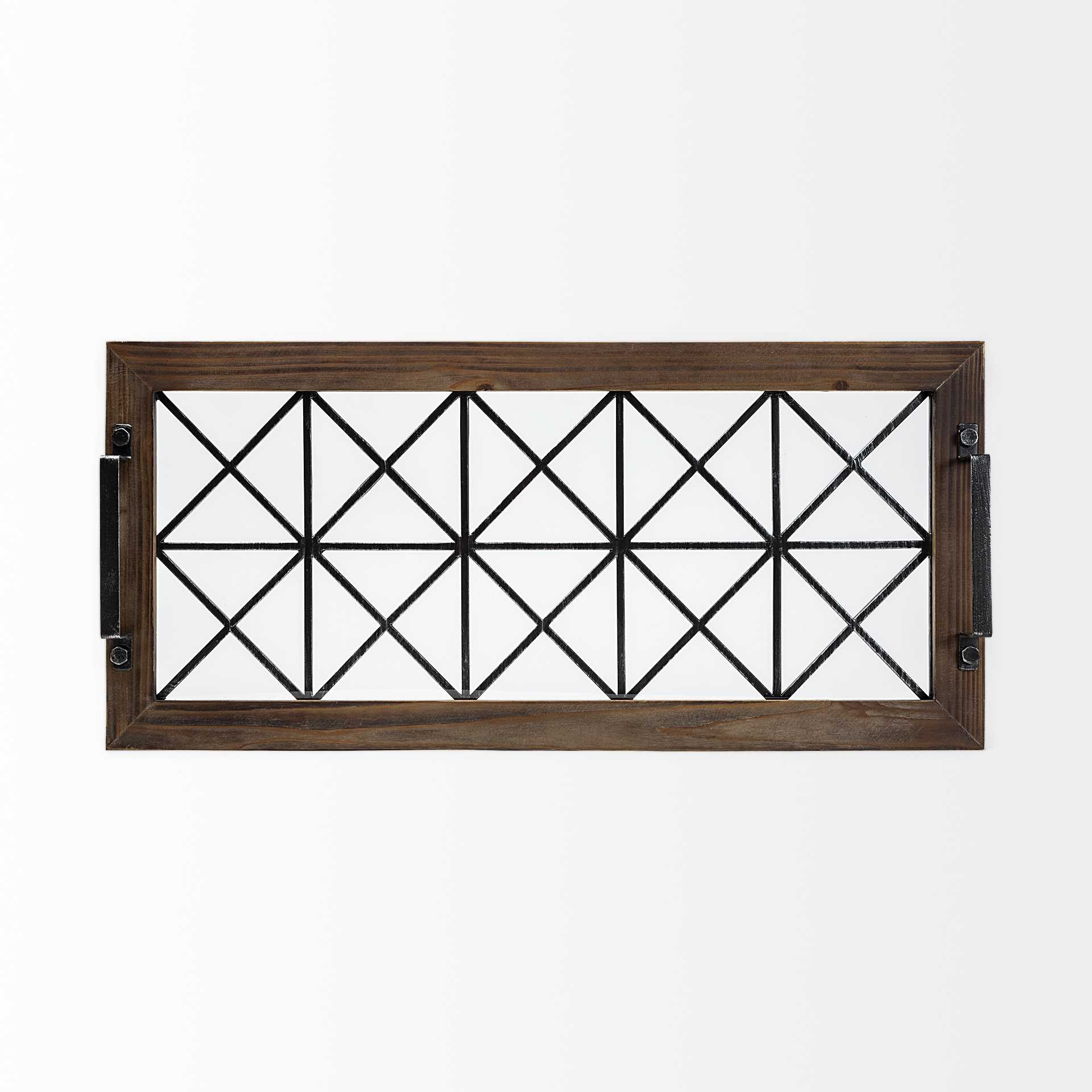 Brown Wood With Geometrically Metal Frame And Glass Bottom Tray