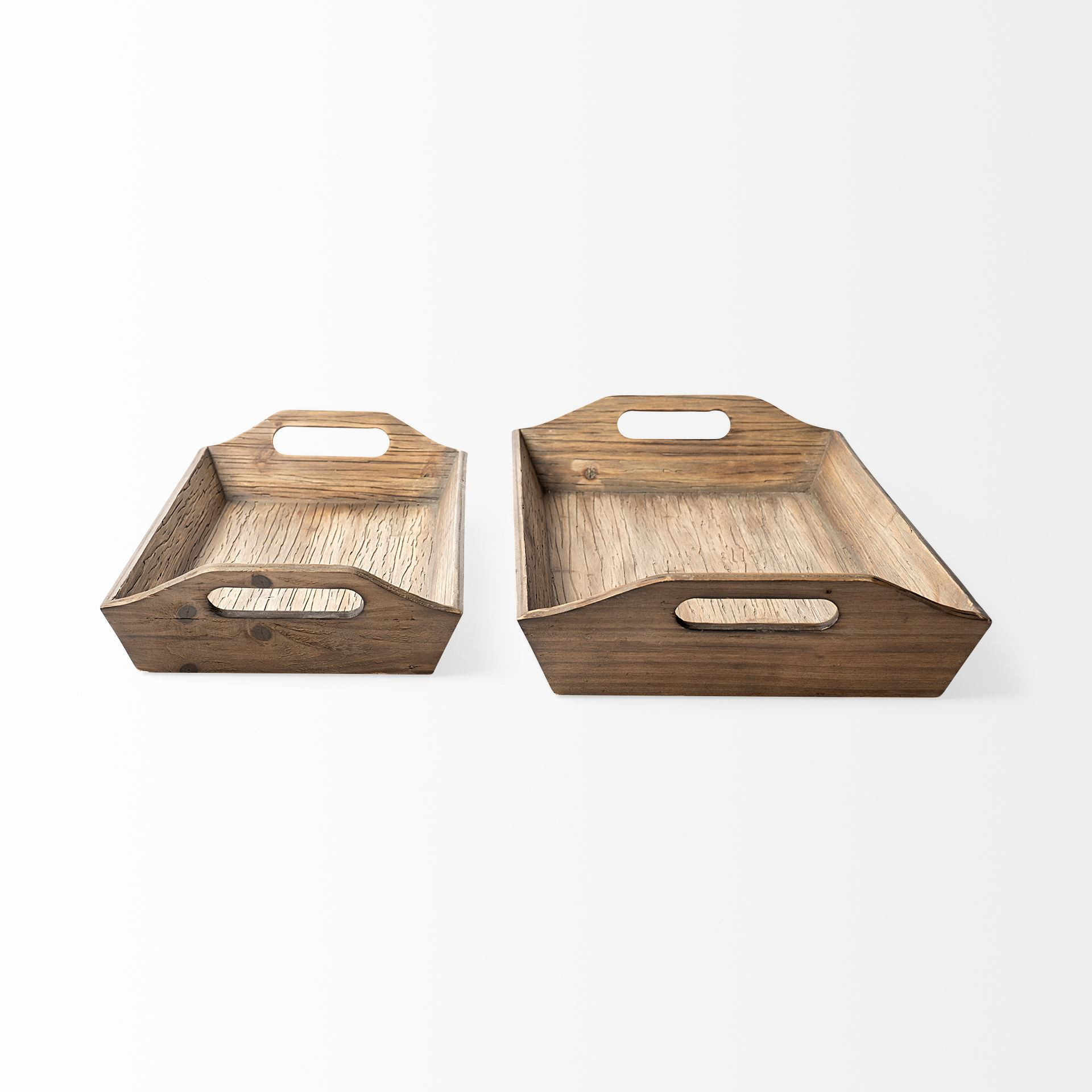 S/2 Natural Brown Wood With Grains And Knots Highlight Trays