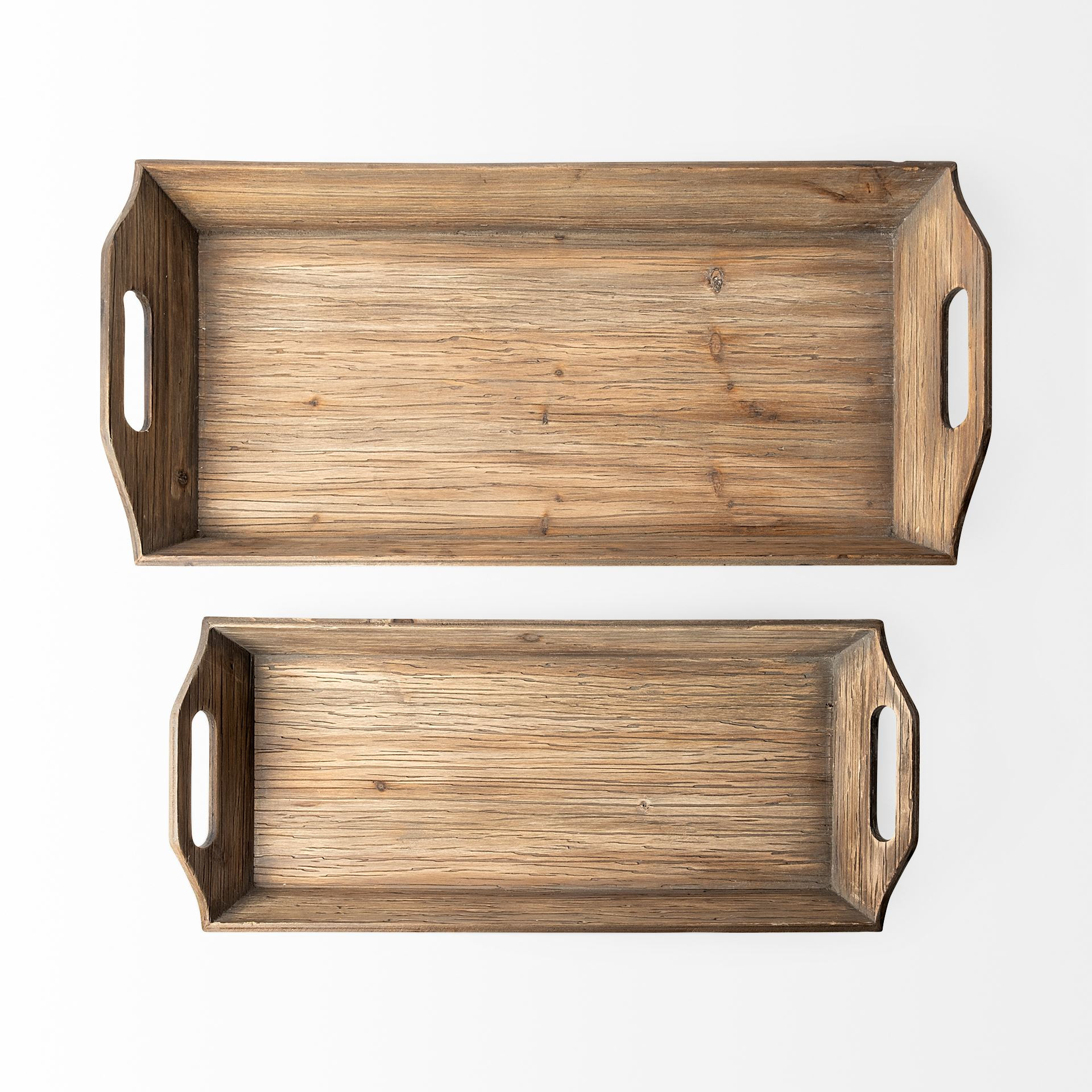 S/2 Natural Brown Wood With Grains And Knots Highlight Trays