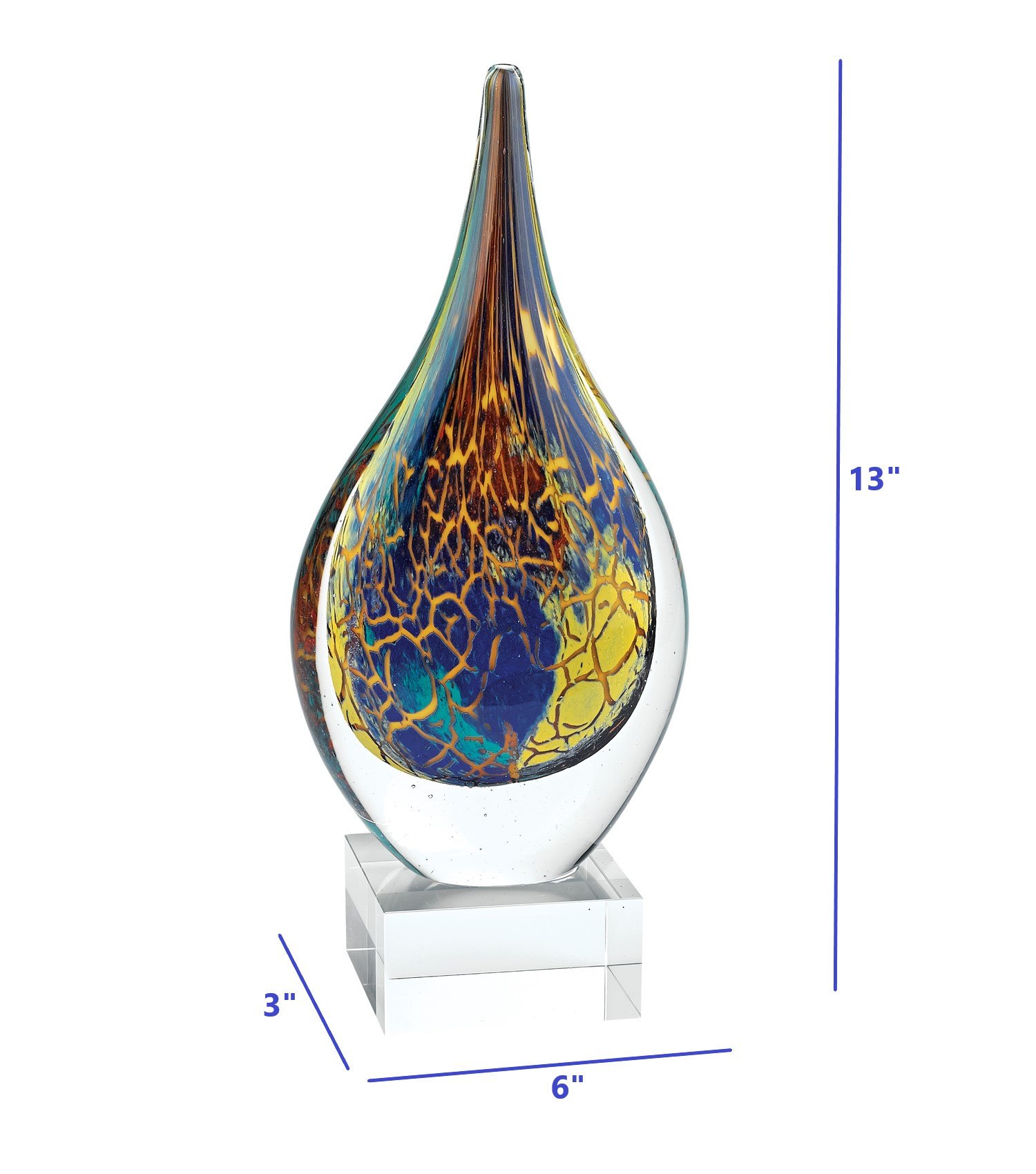 12" MultiColor Art Glass Teardrop on Crystal Base