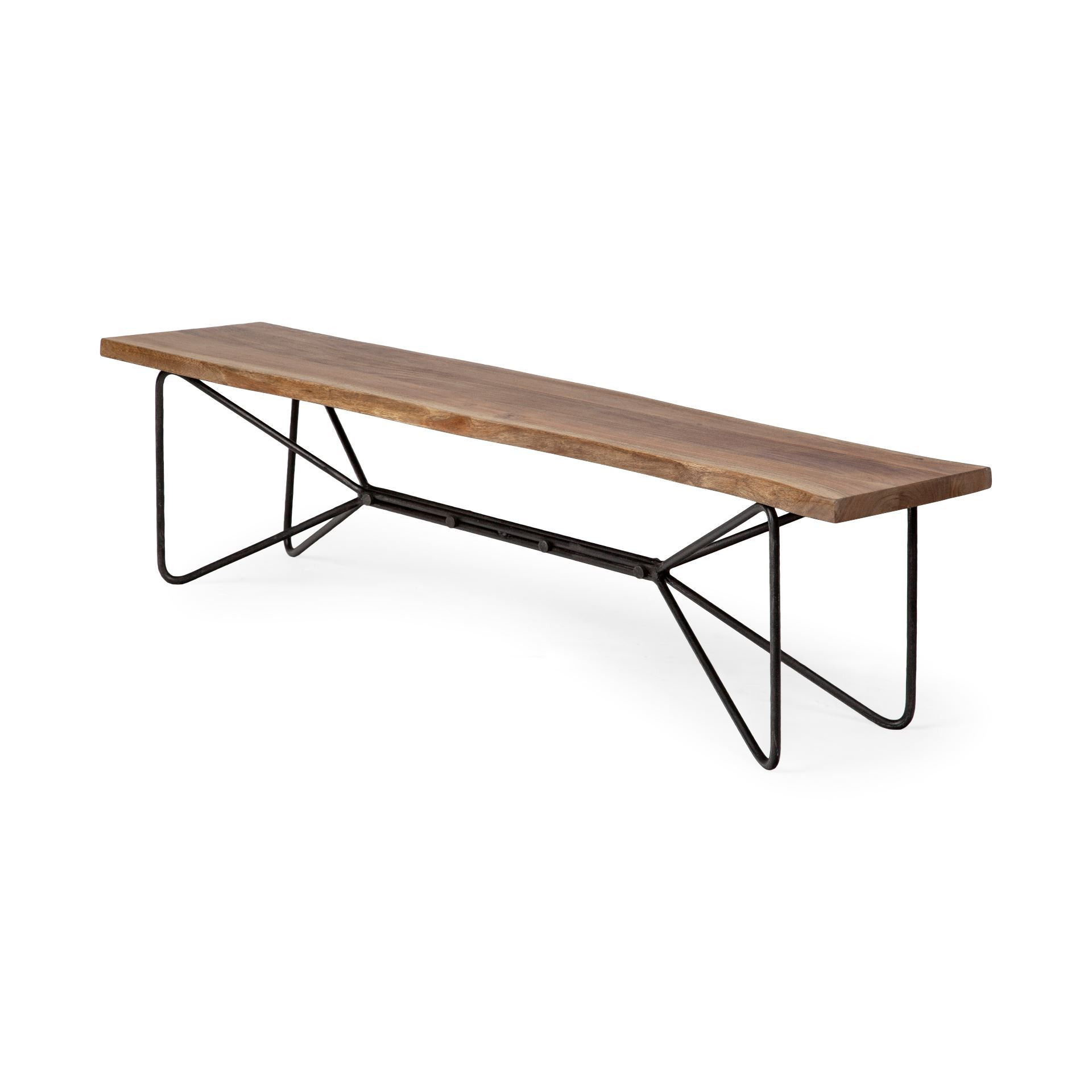 Rectangular Acacia Wood/Brown Finish Iron Base Dining Bench