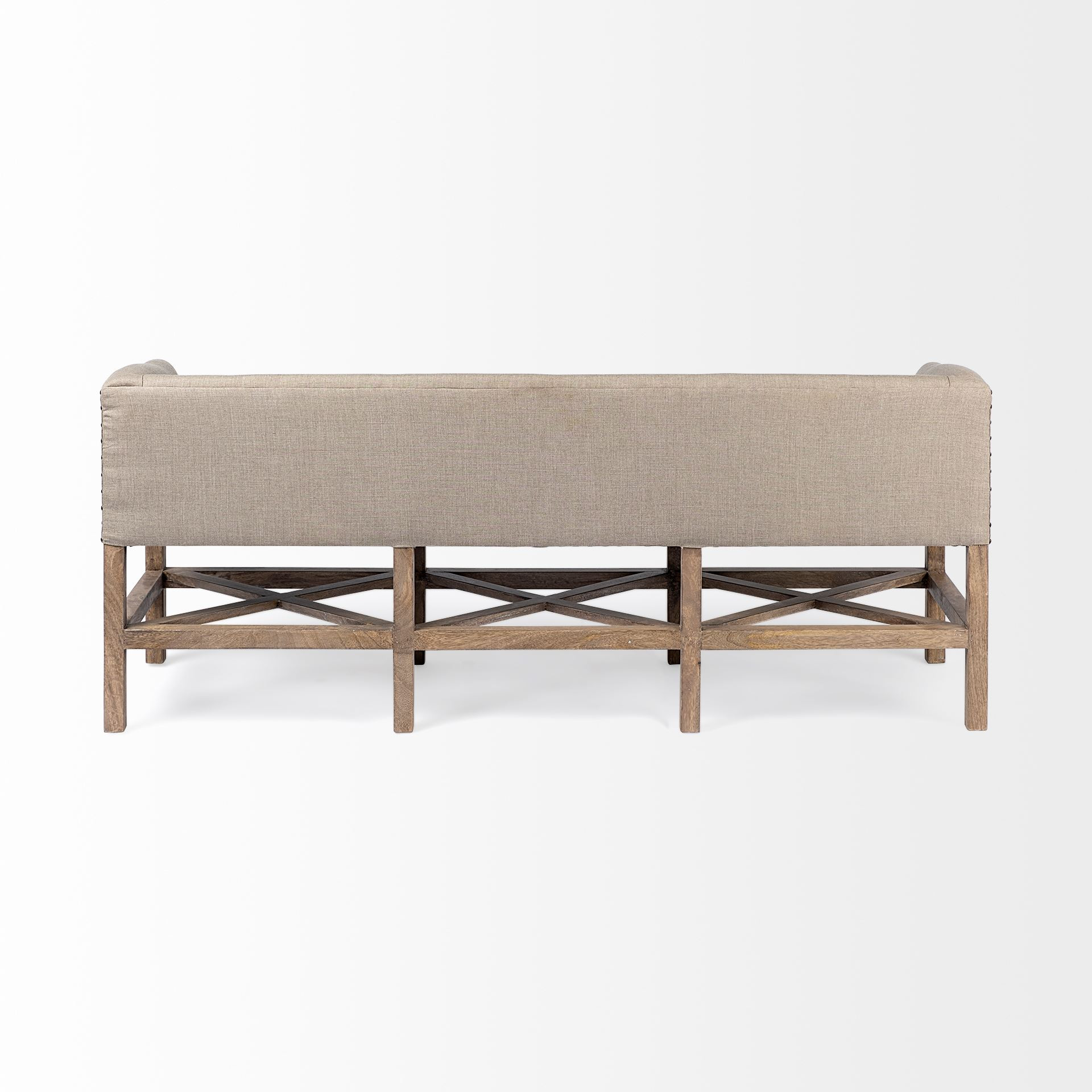 Rectangular Mango Wood/Light Brown Finish W/ Beige Fabric Covered Seat Accent Bench