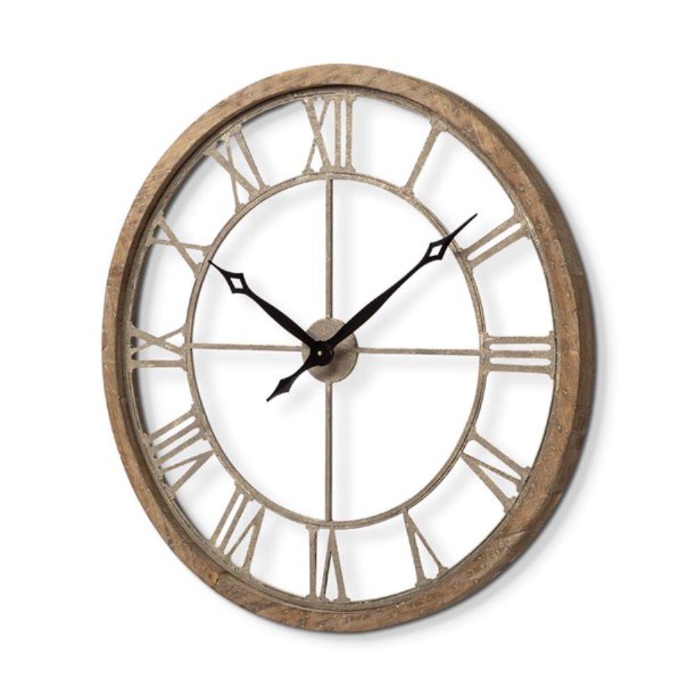 31.5" Round Oversize Brown Farmhouse style Wall Clock w/ Matte-Black Toned Hands