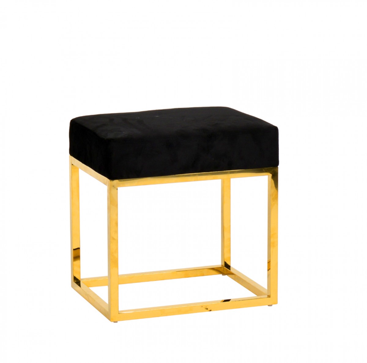 Square Modern Black Velvet Ottoman w/ Gold Stainless Steel