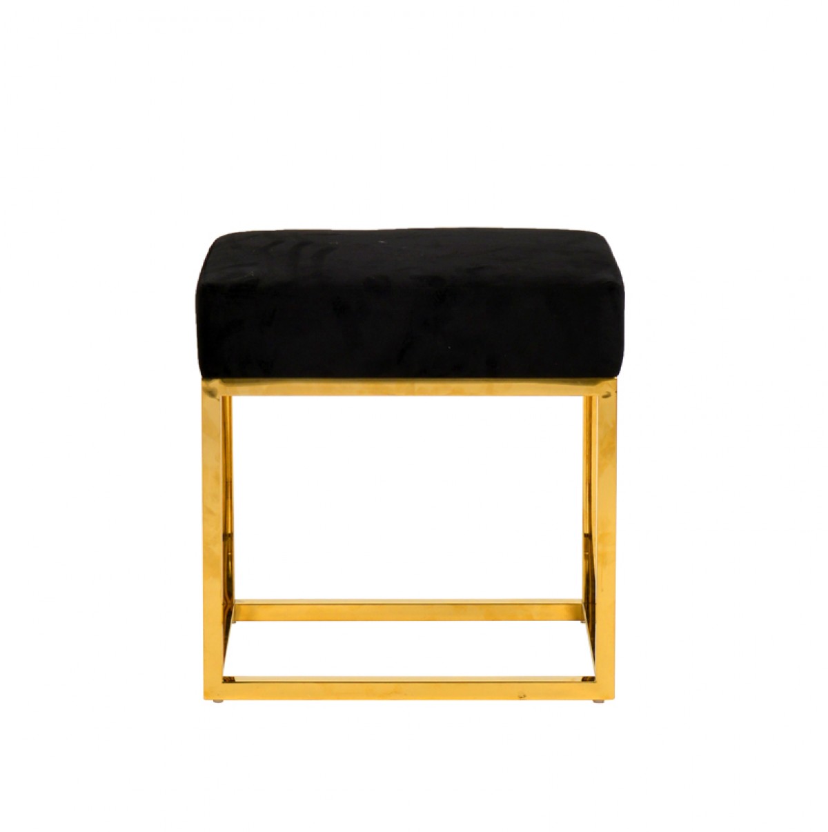 Square Modern Black Velvet Ottoman w/ Gold Stainless Steel