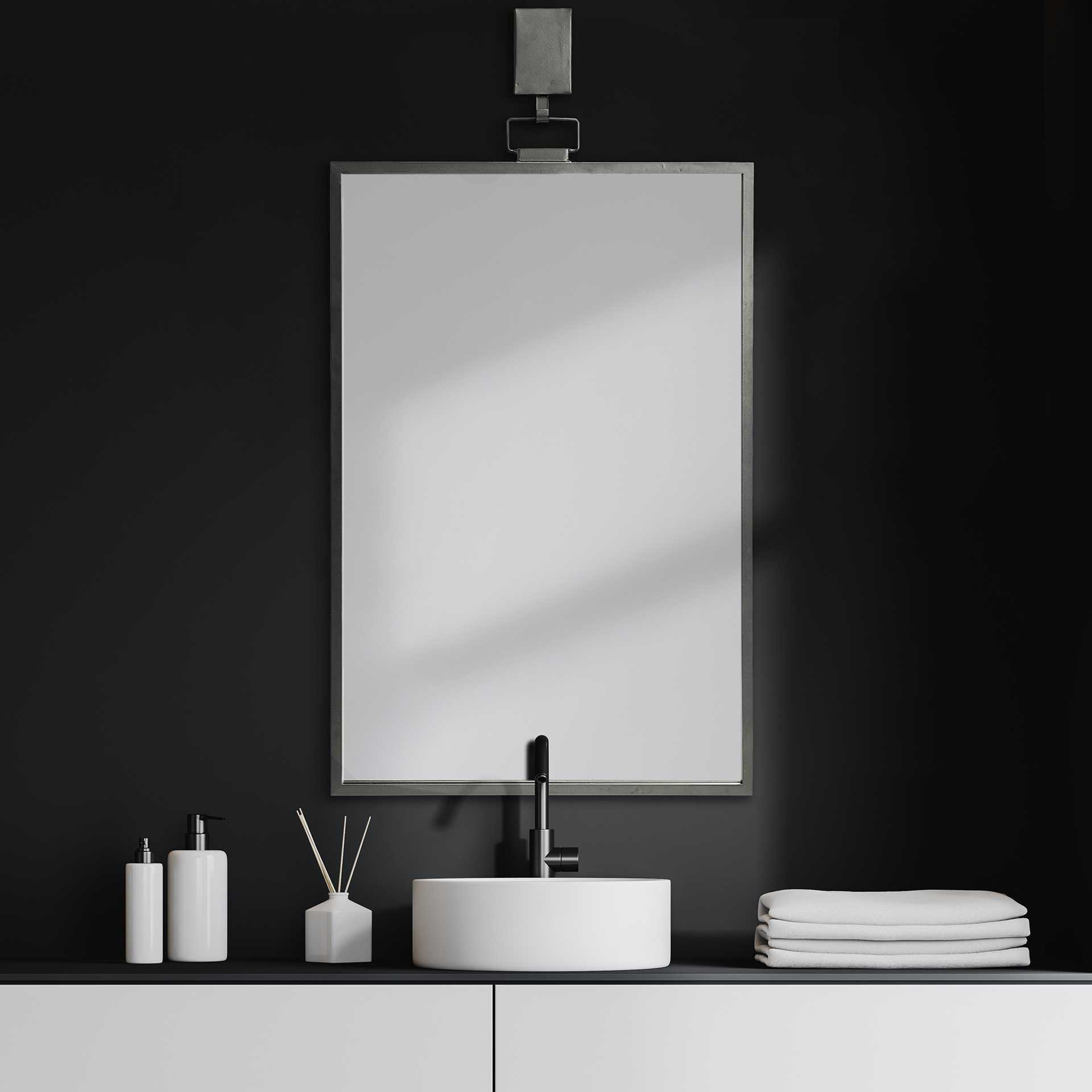 Rectangular Black Metal Frame Wall Mirror