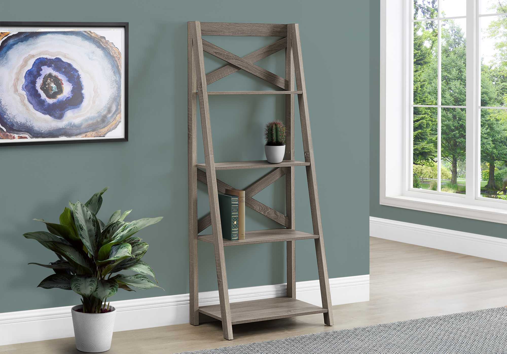 60" Bookcase Dark Taupe Ladder with 4 Shelves