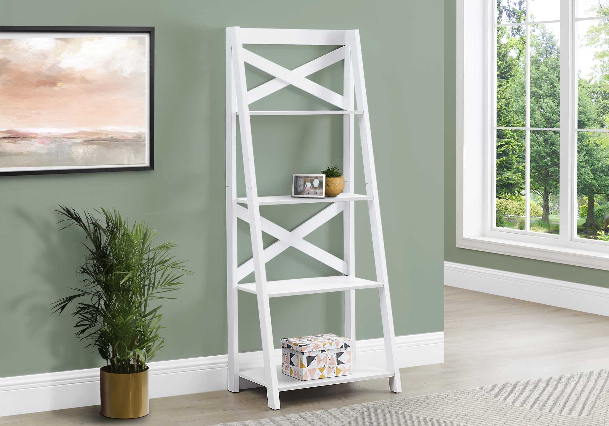60" Bookcase White Ladder with 4 Shelves