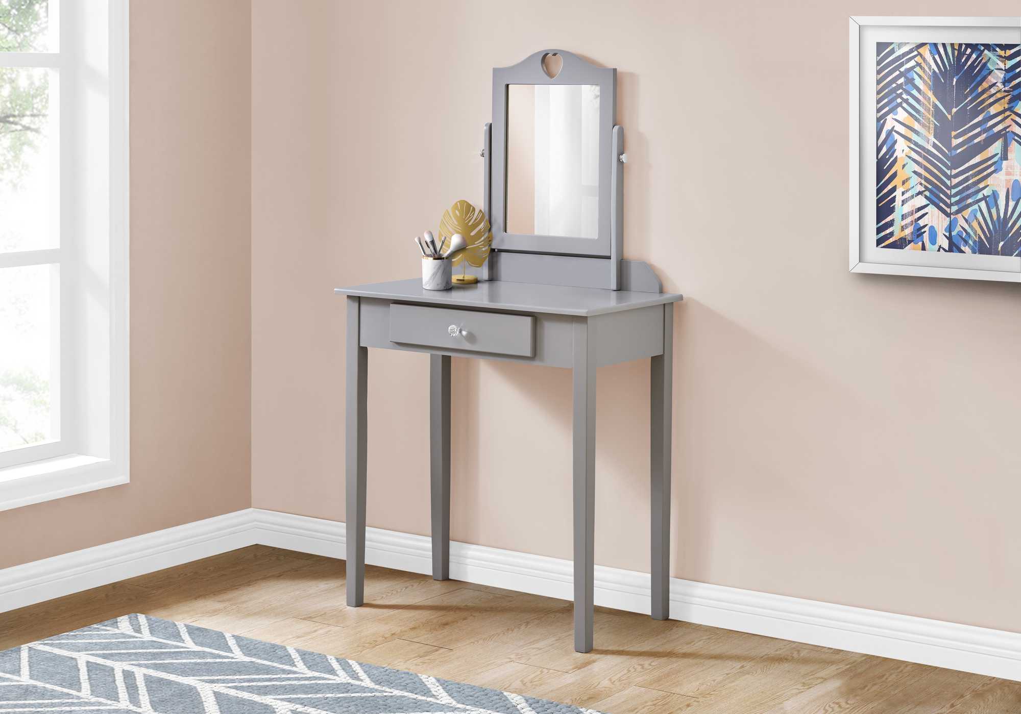 Grey Vanity Mirror and Storage Drawer