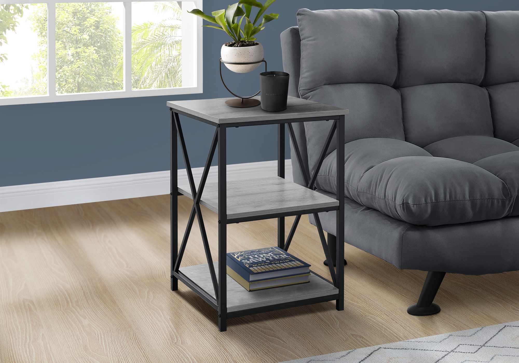 26"" Rectangular Grey Black Metal Accent Table
