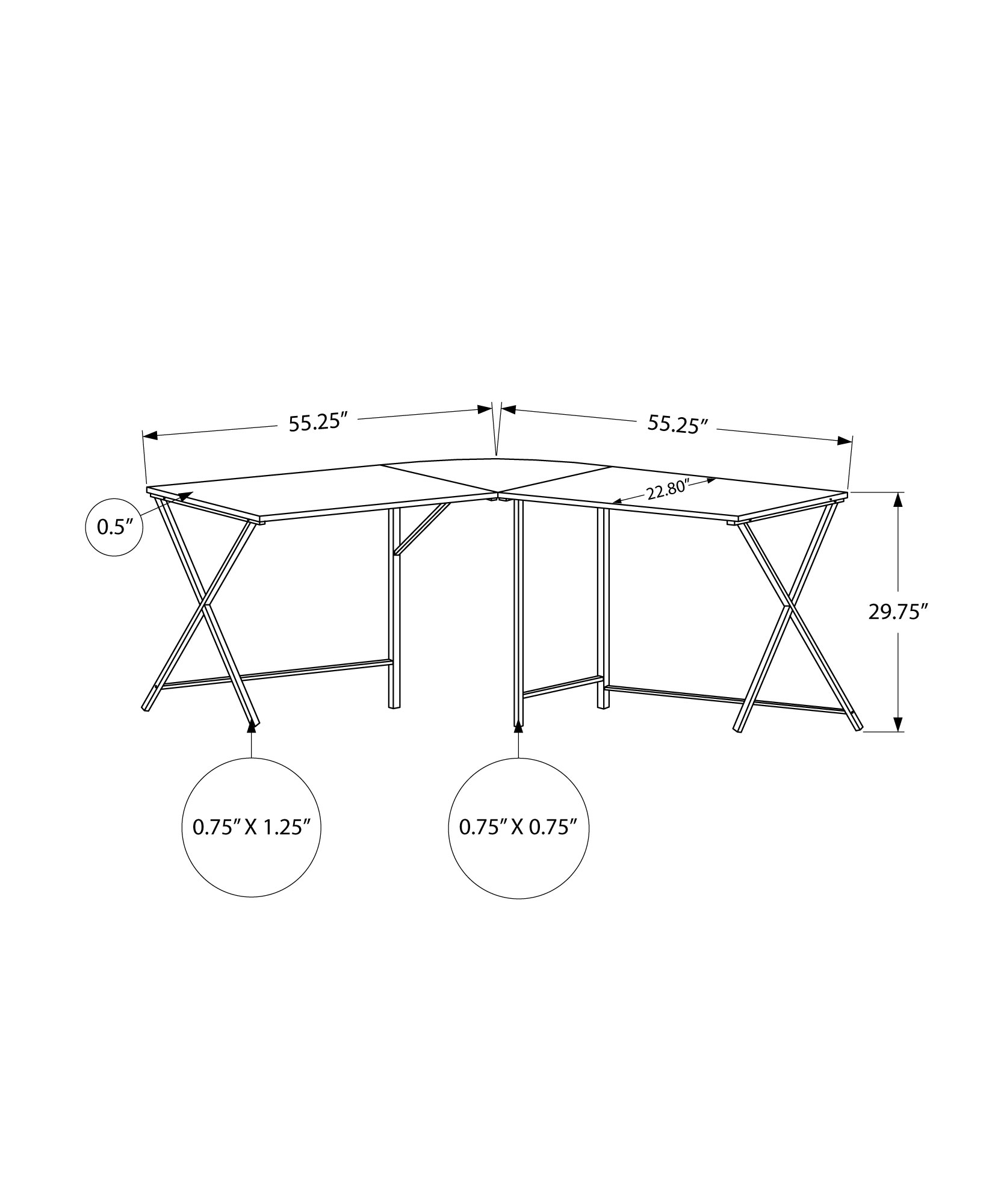 55" Grey Top and Black Metal Corner Computer Desk