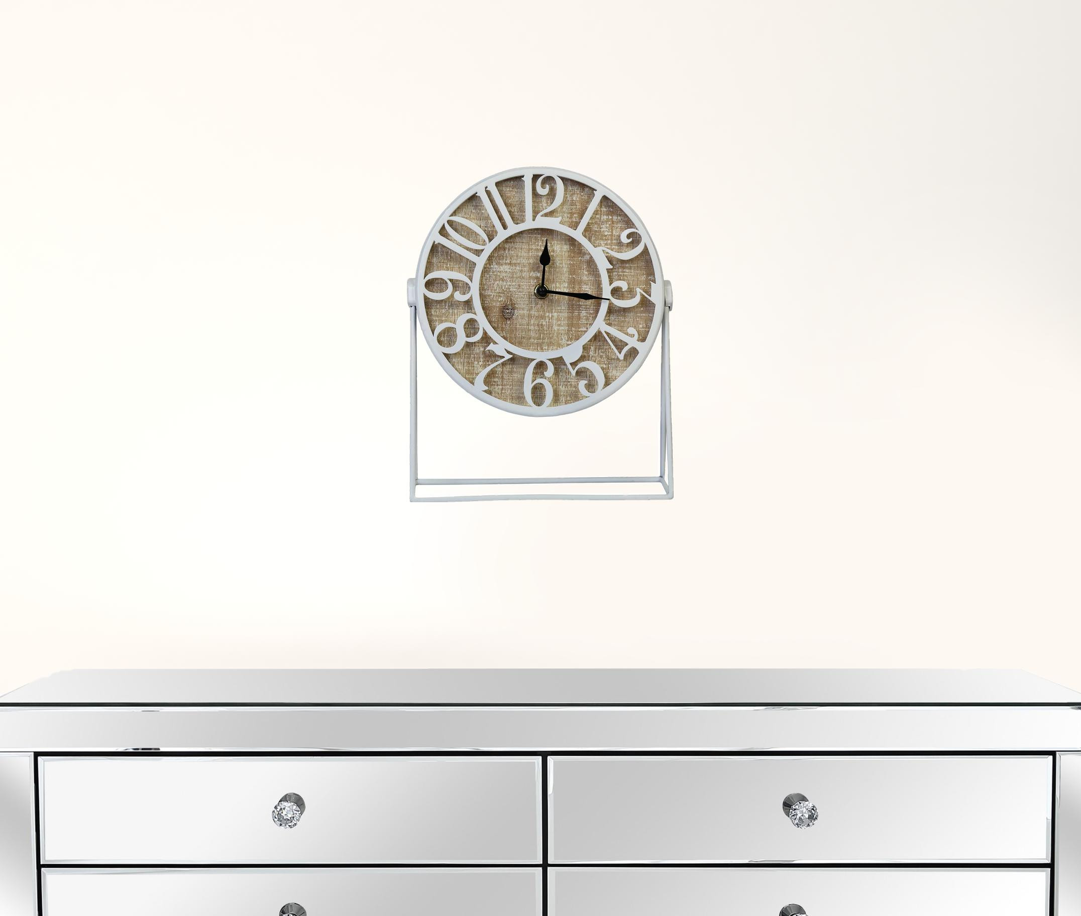 9" Round Semi-Glossy White Finish Desk Clock