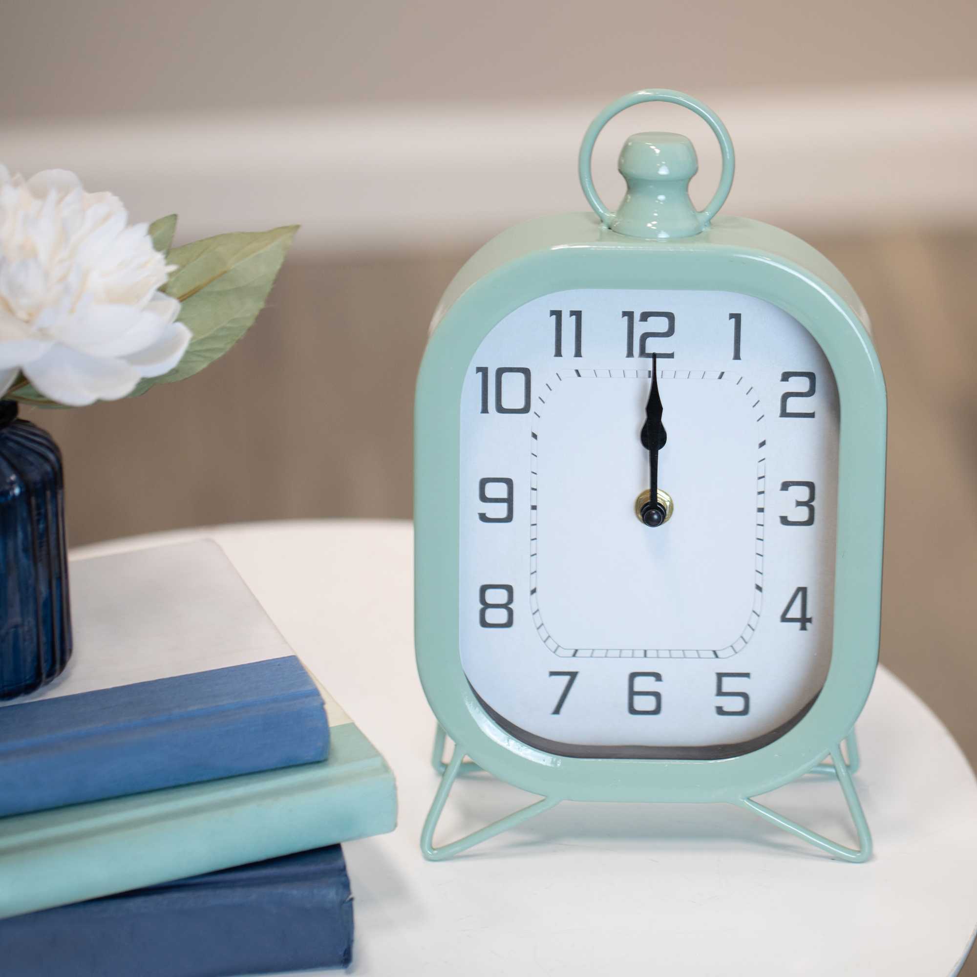 Rounded Square Table Top Clock with Semi-Glossy Green Finish