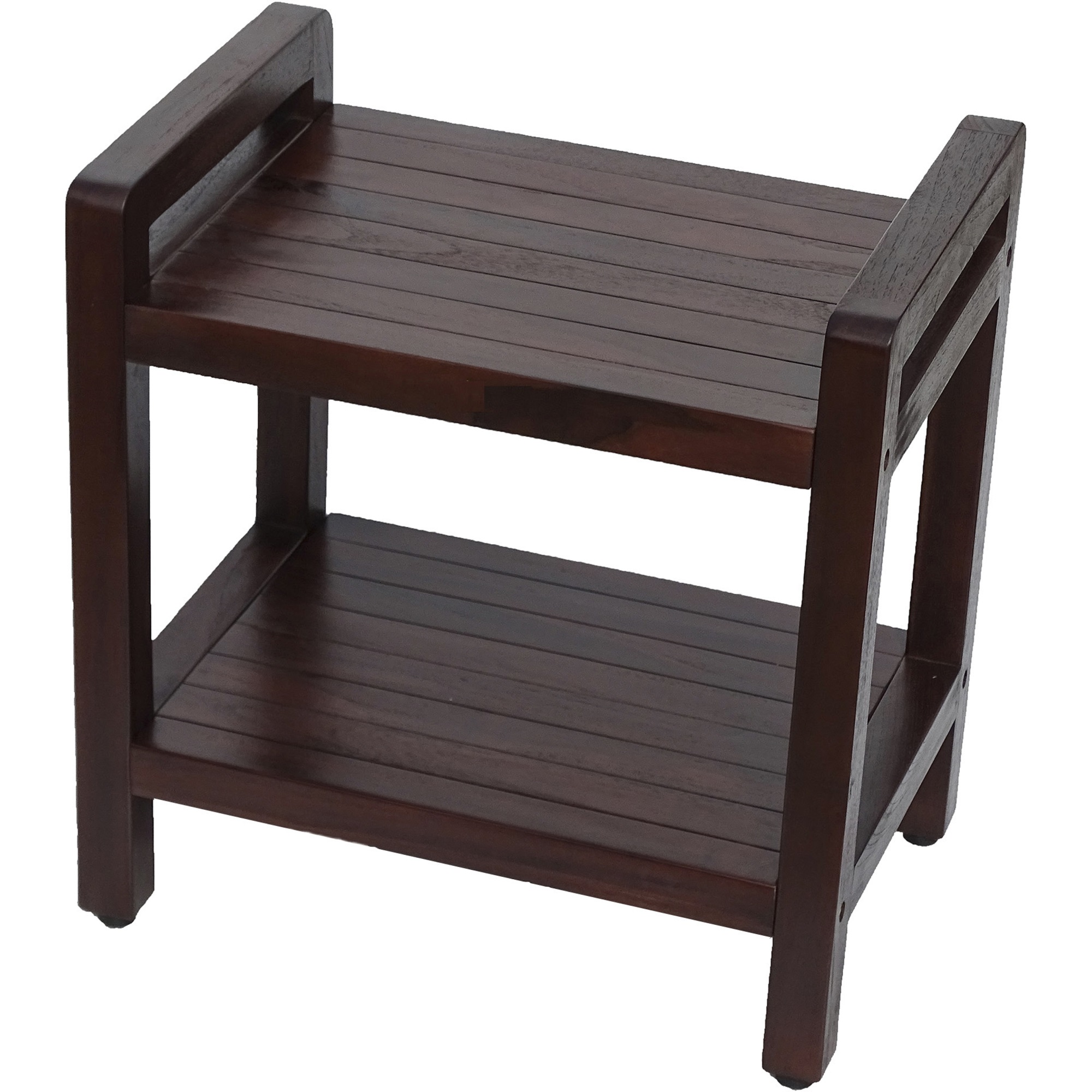 Rectangular Teak Shower Bench with Handles in Brown Finish