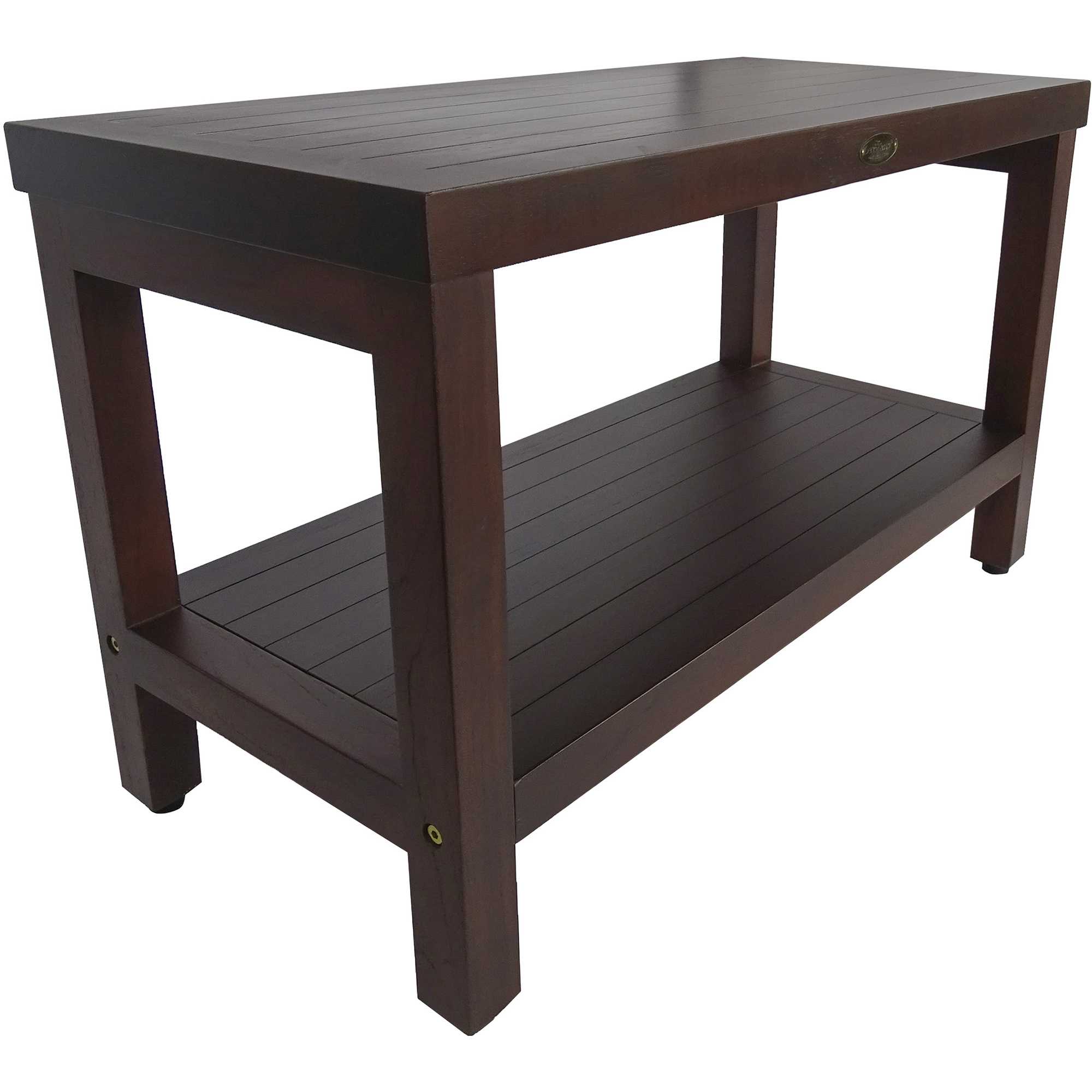 Rectangular Teak Shower Stool or Bench with Shelf in Brown Finish