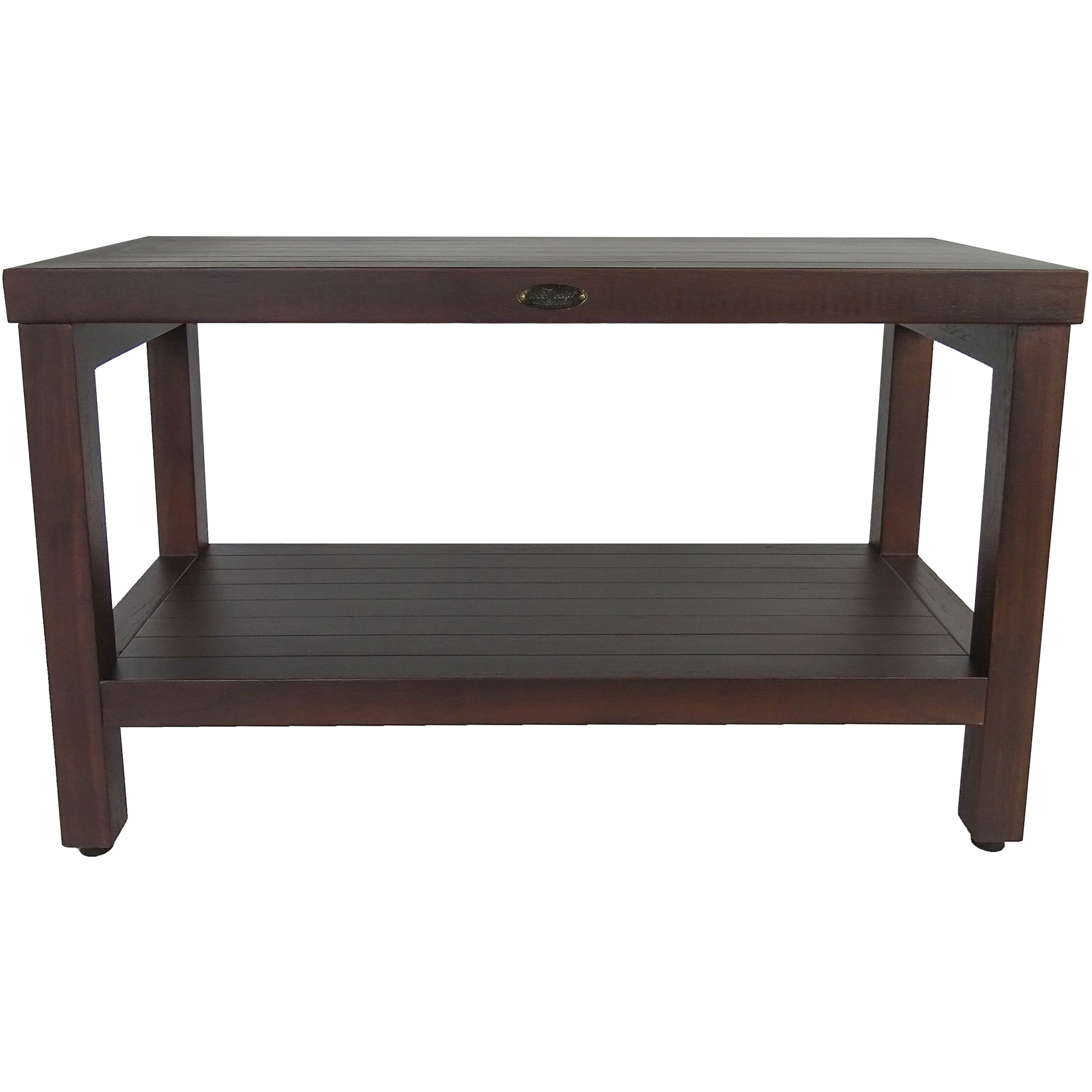 Rectangular Teak Shower Stool or Bench with Shelf in Brown Finish