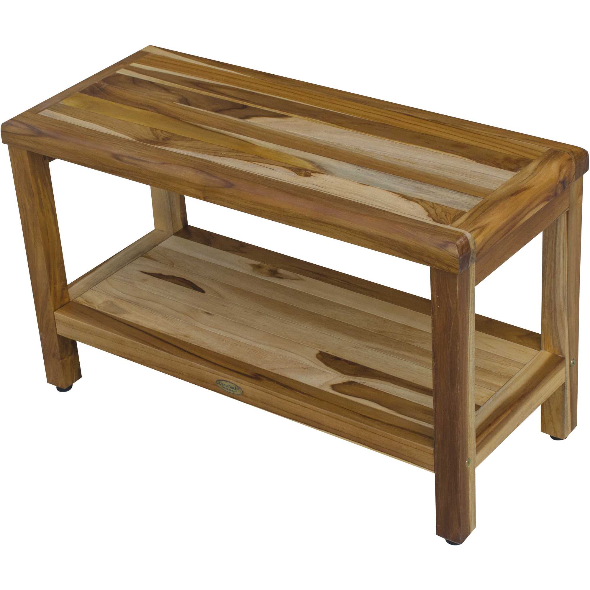 Rectangular Teak Shower Bench with Shelf in Natural Finish