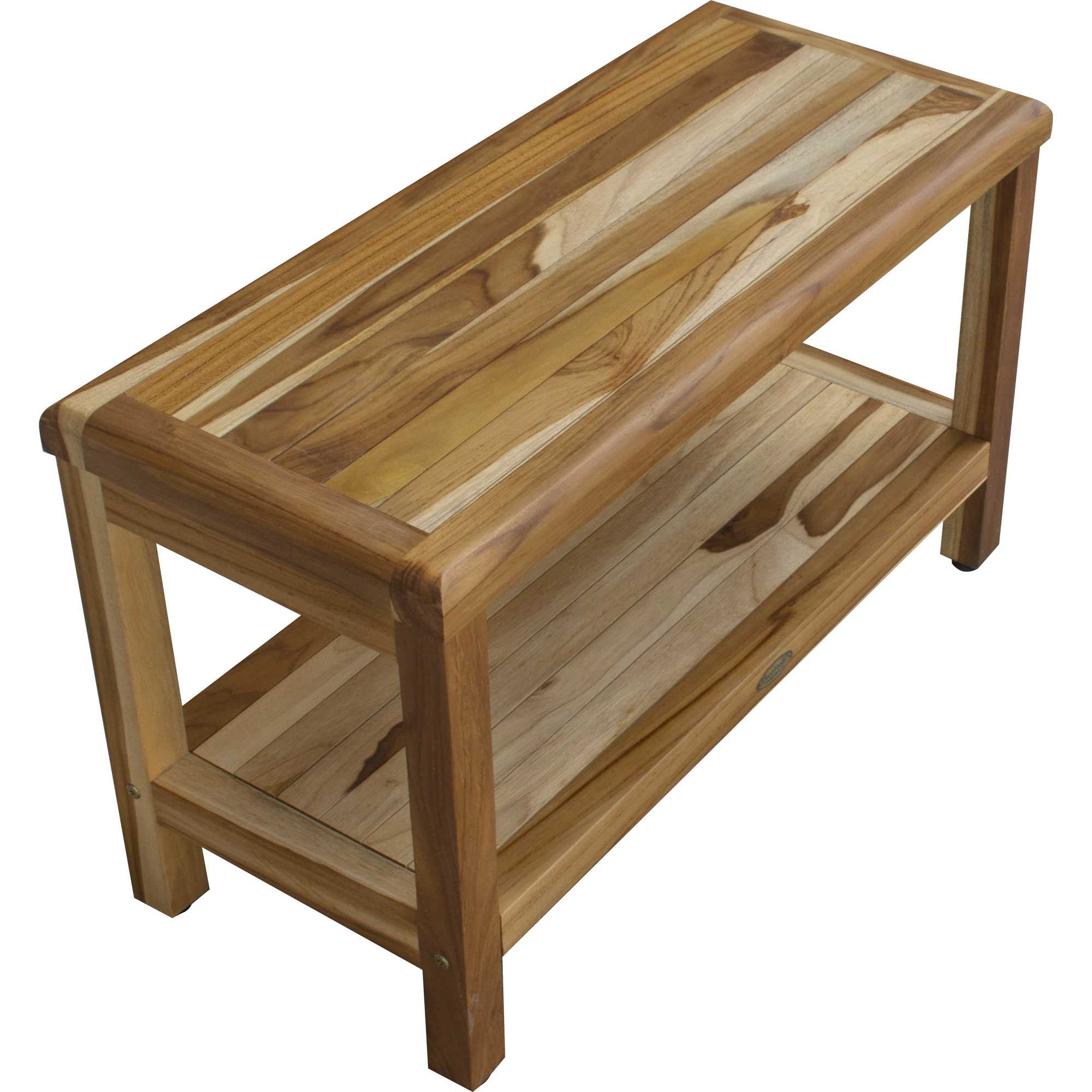 Rectangular Teak Shower Bench with Shelf in Natural Finish