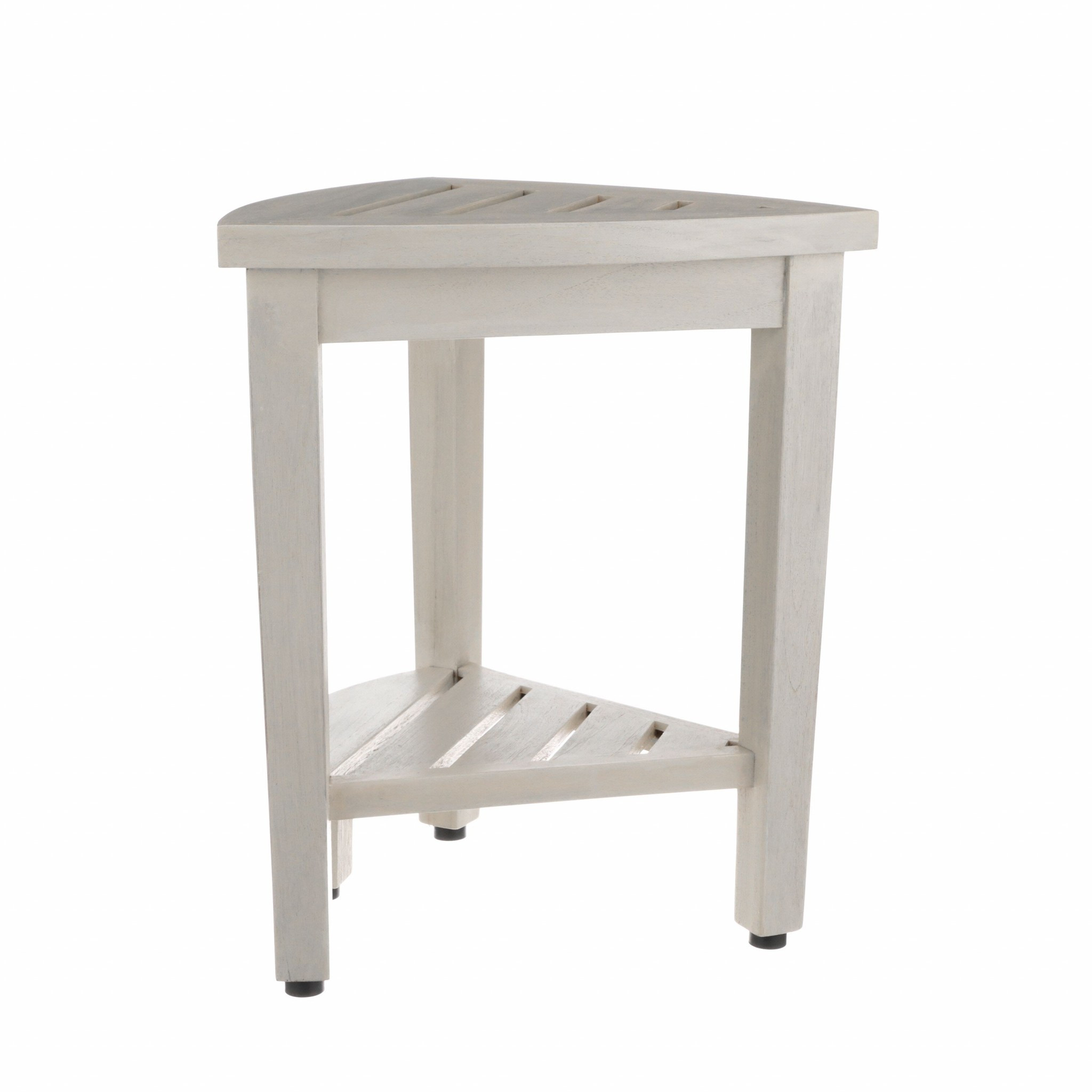 Compact Teak Shower Stool with Arms in Whitewash Finish